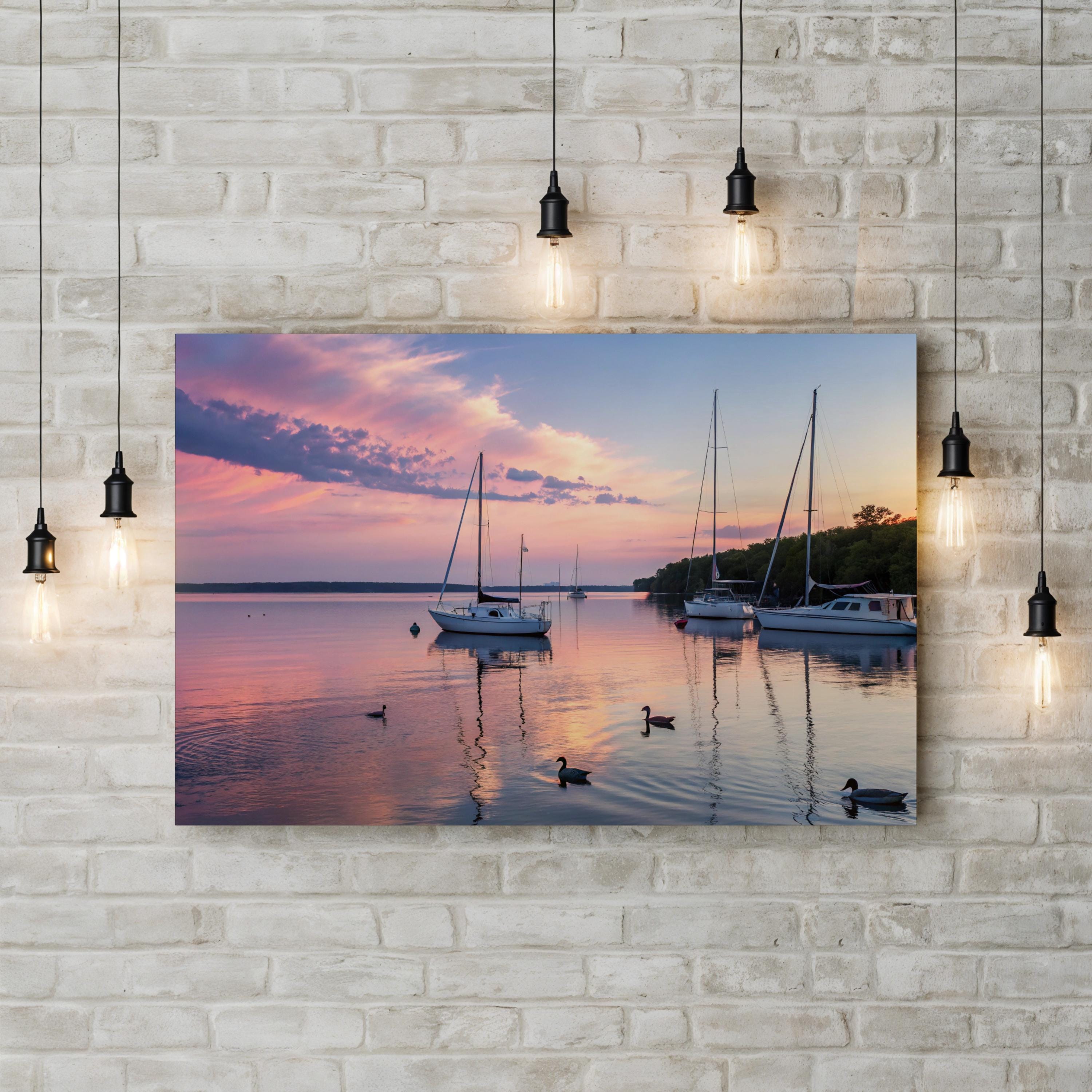 Sailboats at Sunset, Door County, Wisconsin Canvas Print: Door County Harbor Coastal Wall Art