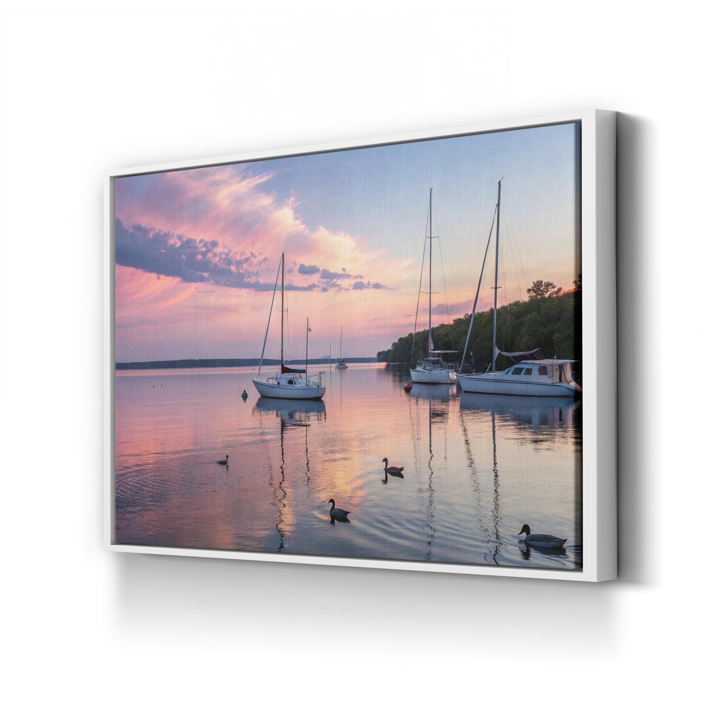 Sailboats at Sunset, Door County, Wisconsin Canvas Print: Door County Harbor Coastal Wall Art