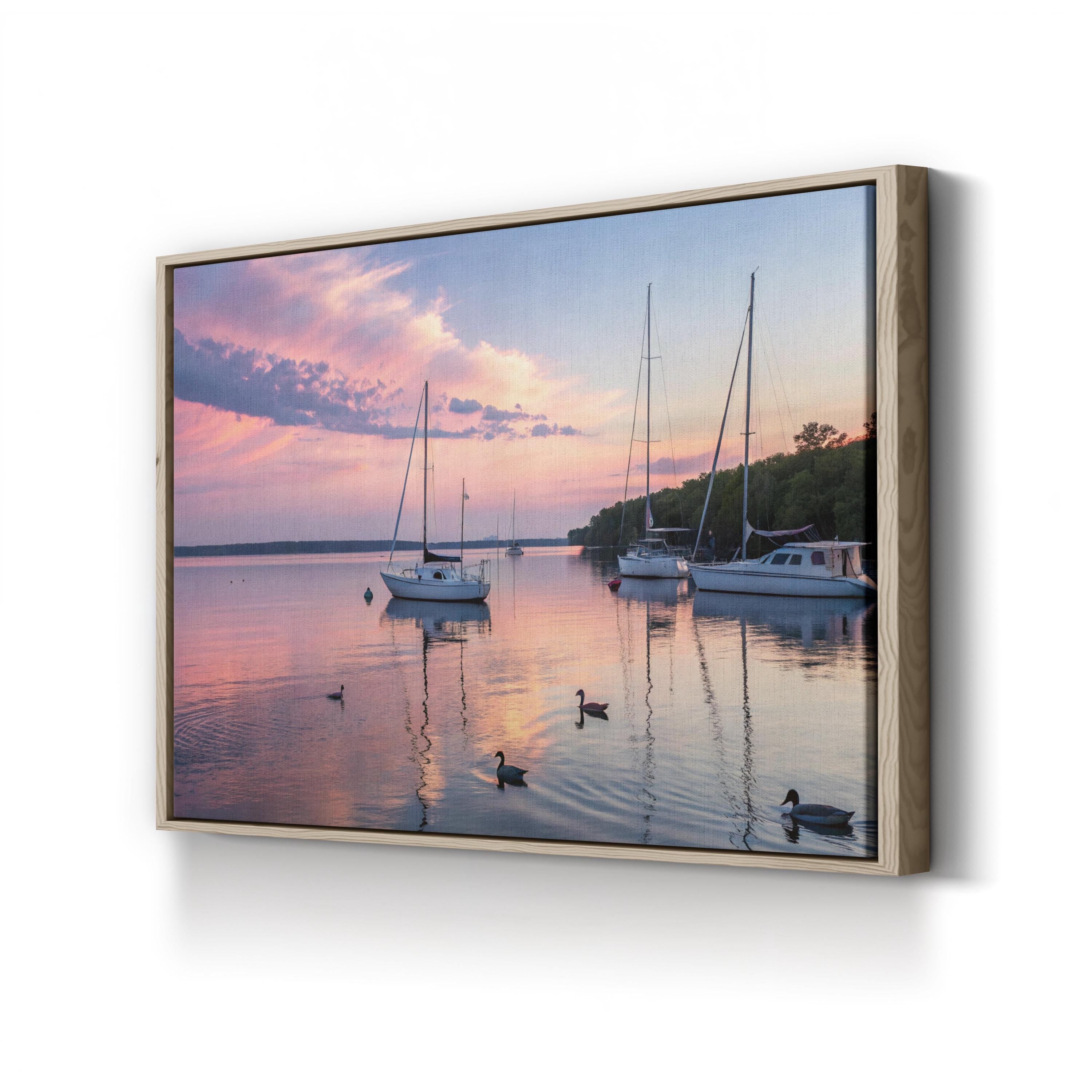 Sailboats at Sunset, Door County, Wisconsin Canvas Print: Door County Harbor Coastal Wall Art