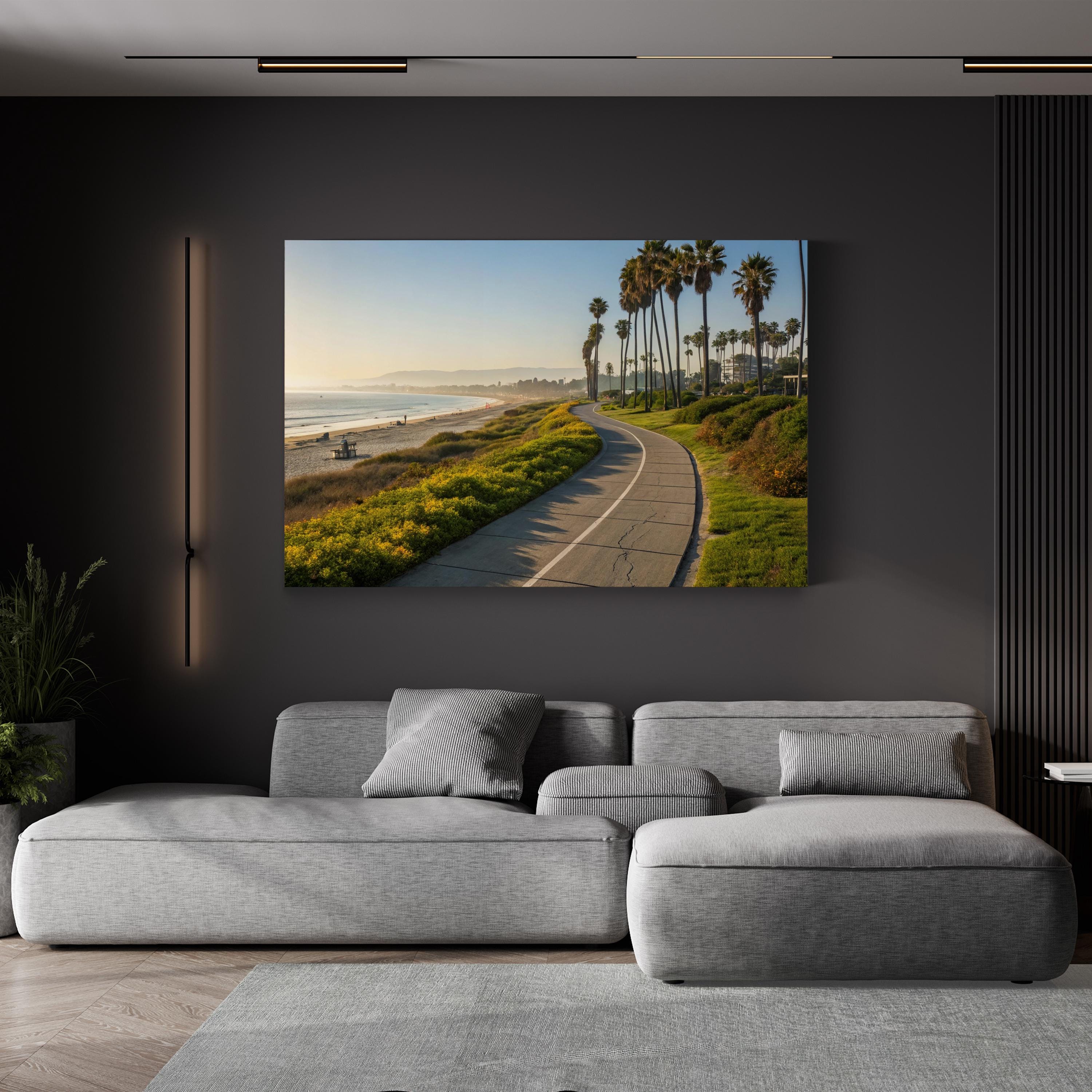 Santa Barbara Bike Path, Santa Barbara, California Canvas Print: Coastal Palm Tree Beach Wall Art