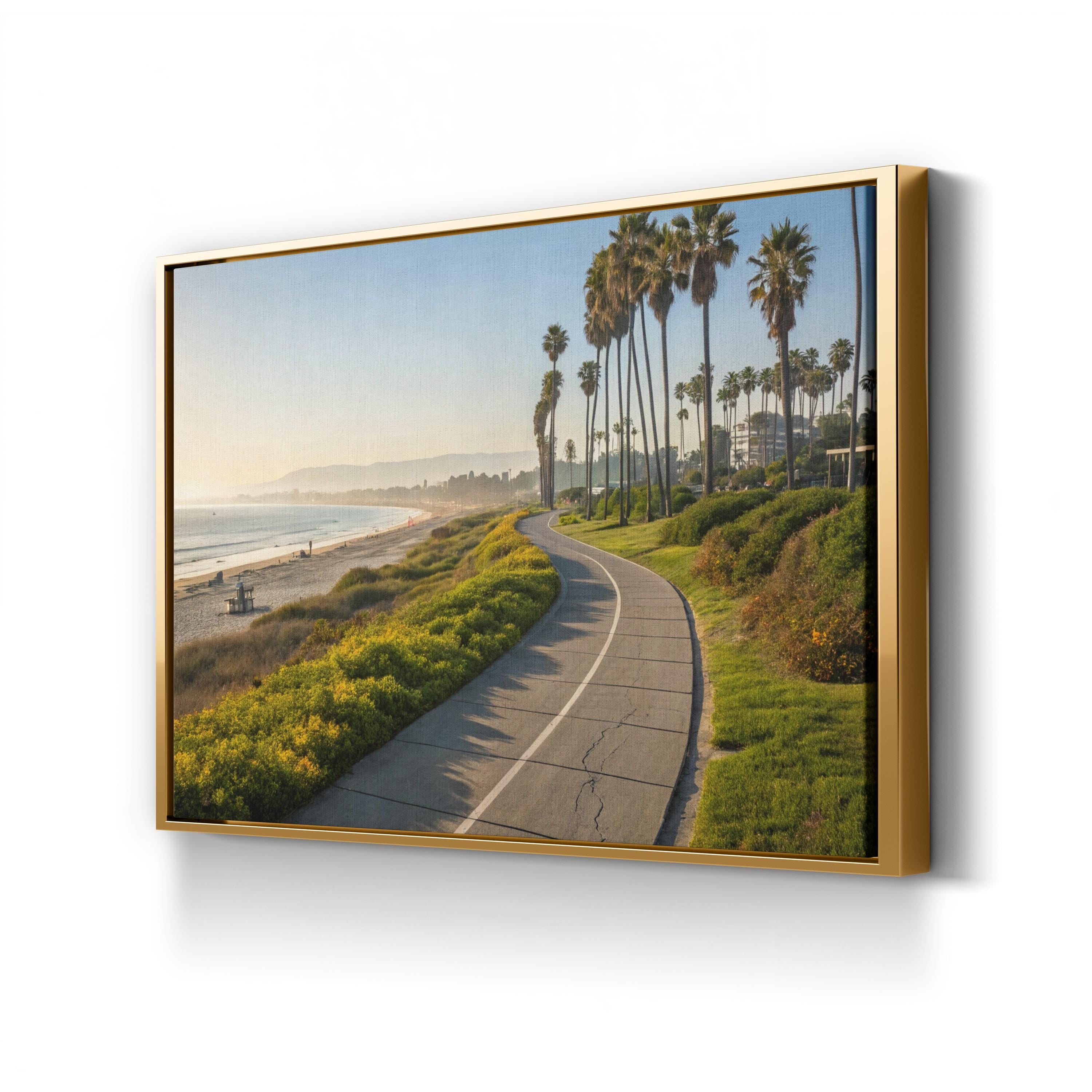 Santa Barbara Bike Path, Santa Barbara, California Canvas Print: Coastal Palm Tree Beach Wall Art