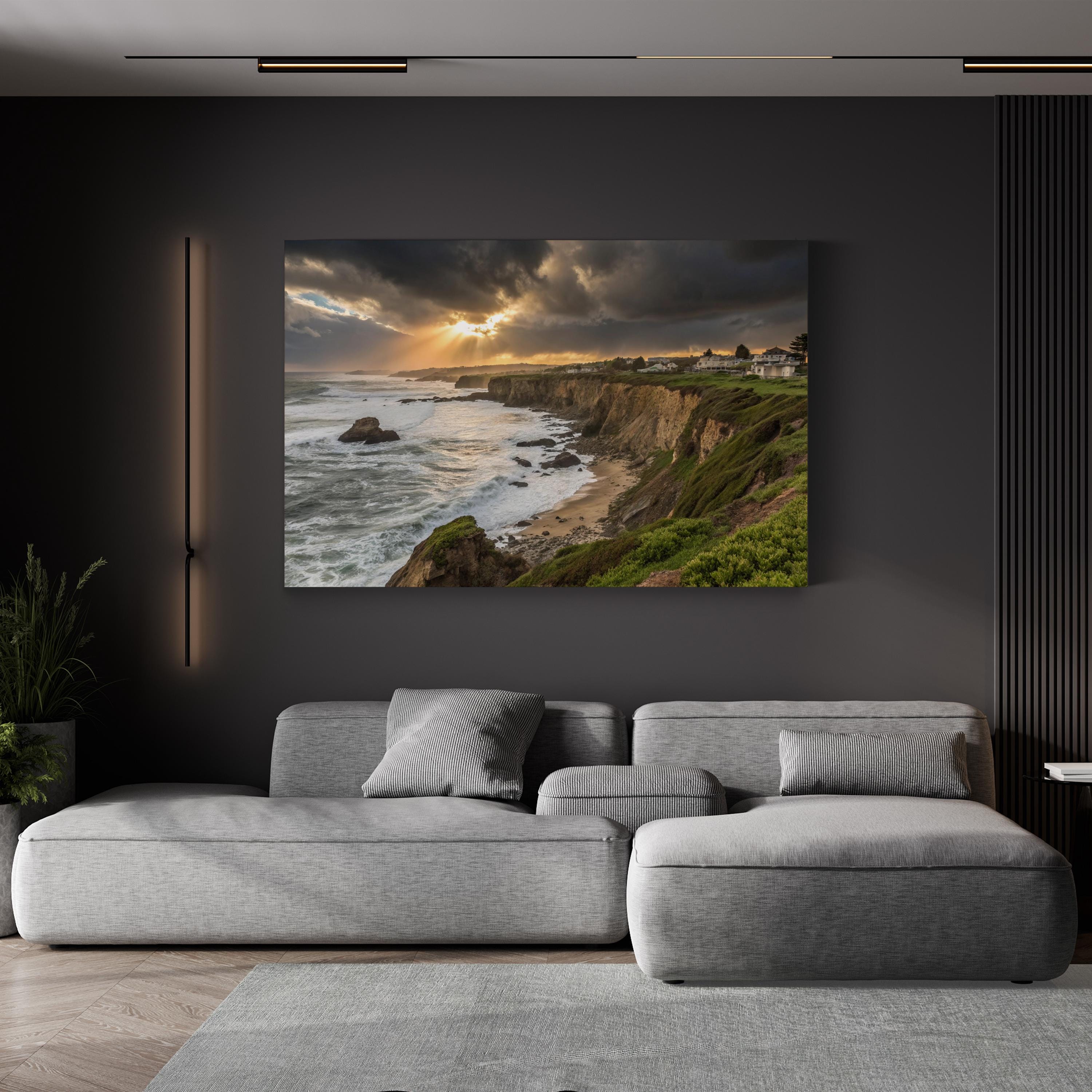 Santa Cruz Sunset, Santa Cruz, California Canvas Art, Coastal Cliff Ocean Landscape