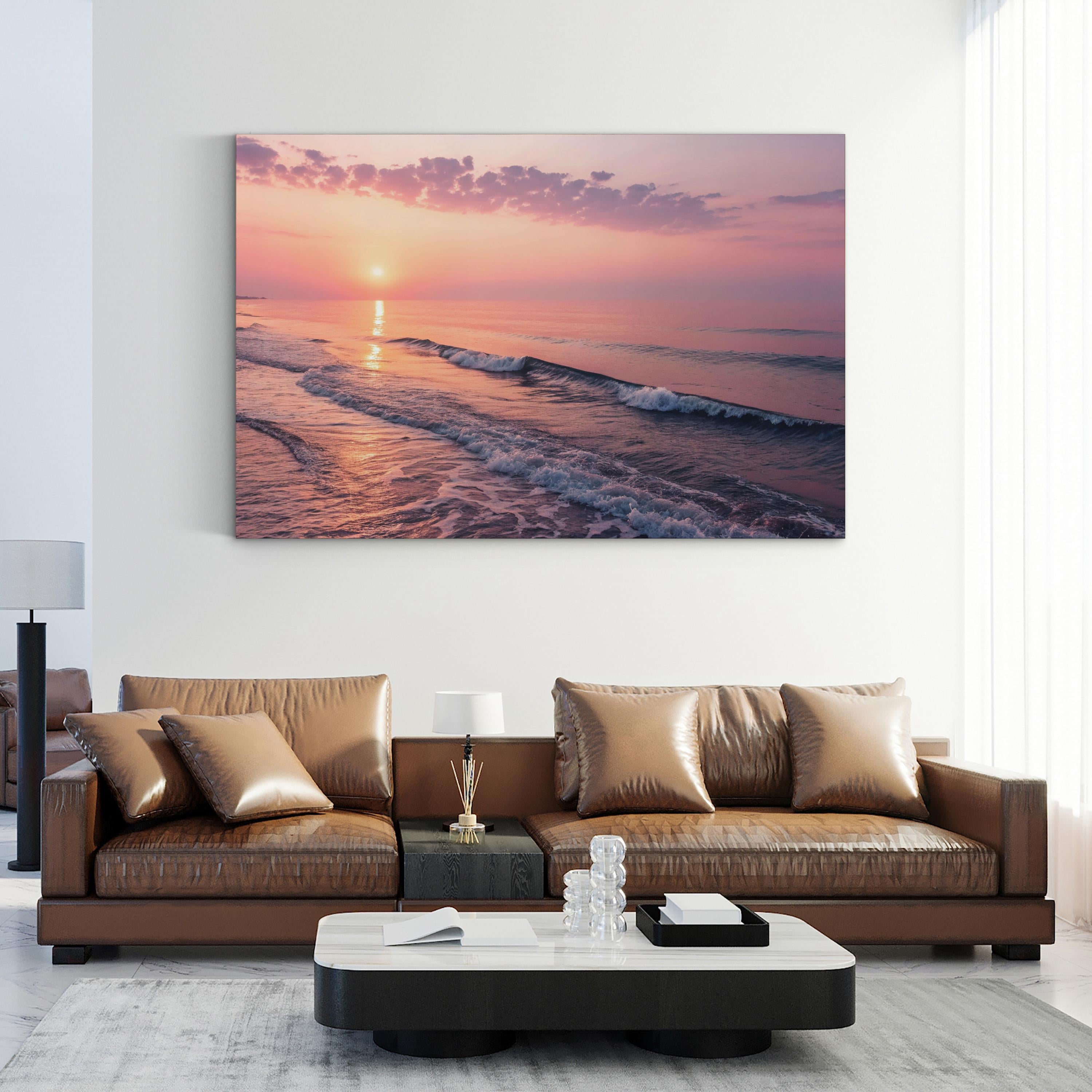 Coastal Wave at Sunset — Modern Beach House Canvas Wall Art