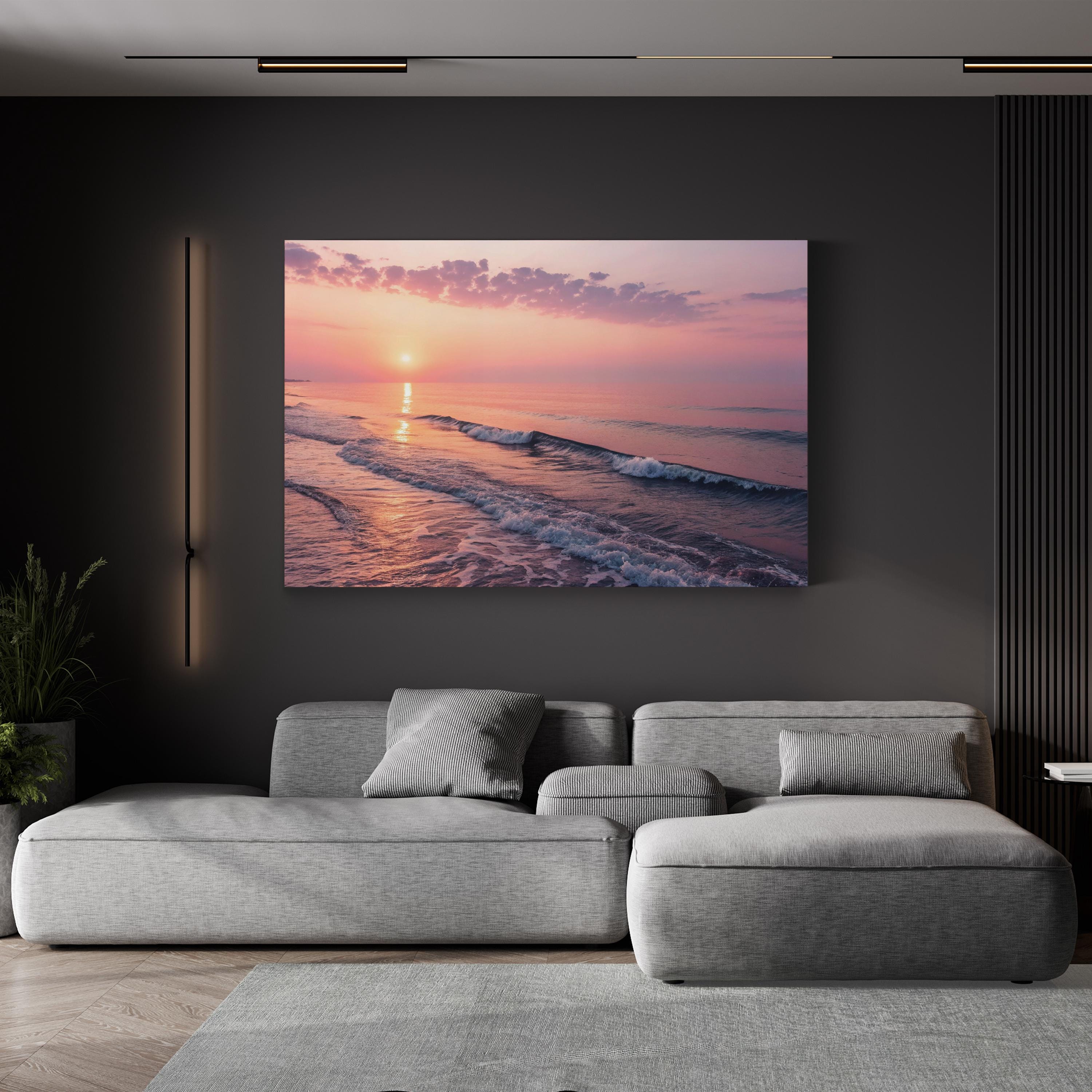 Coastal Wave at Sunset — Modern Beach House Canvas Wall Art