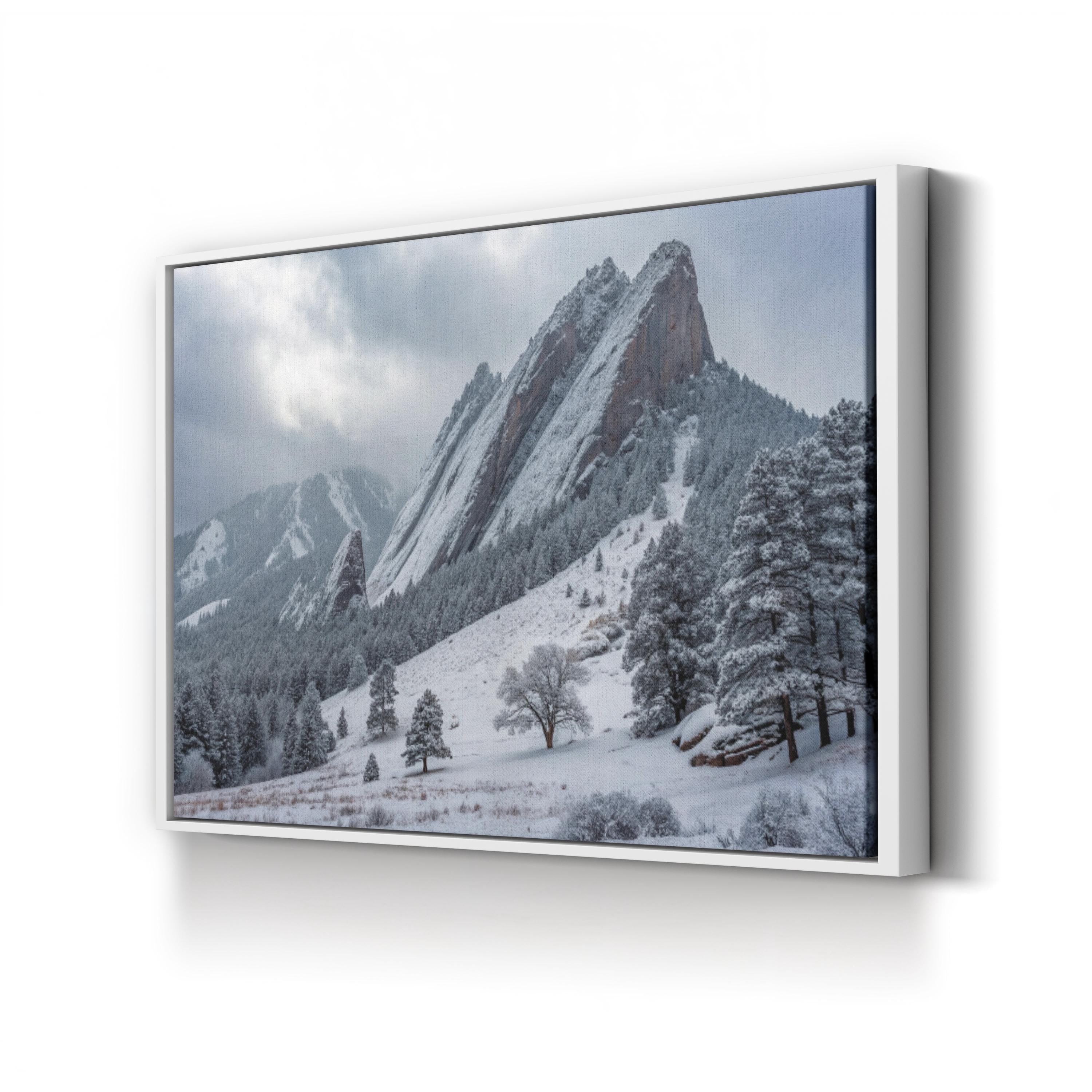 Snowy Flatirons – Vintage Photography Wall Art | Colorado Mountain Canvas Print