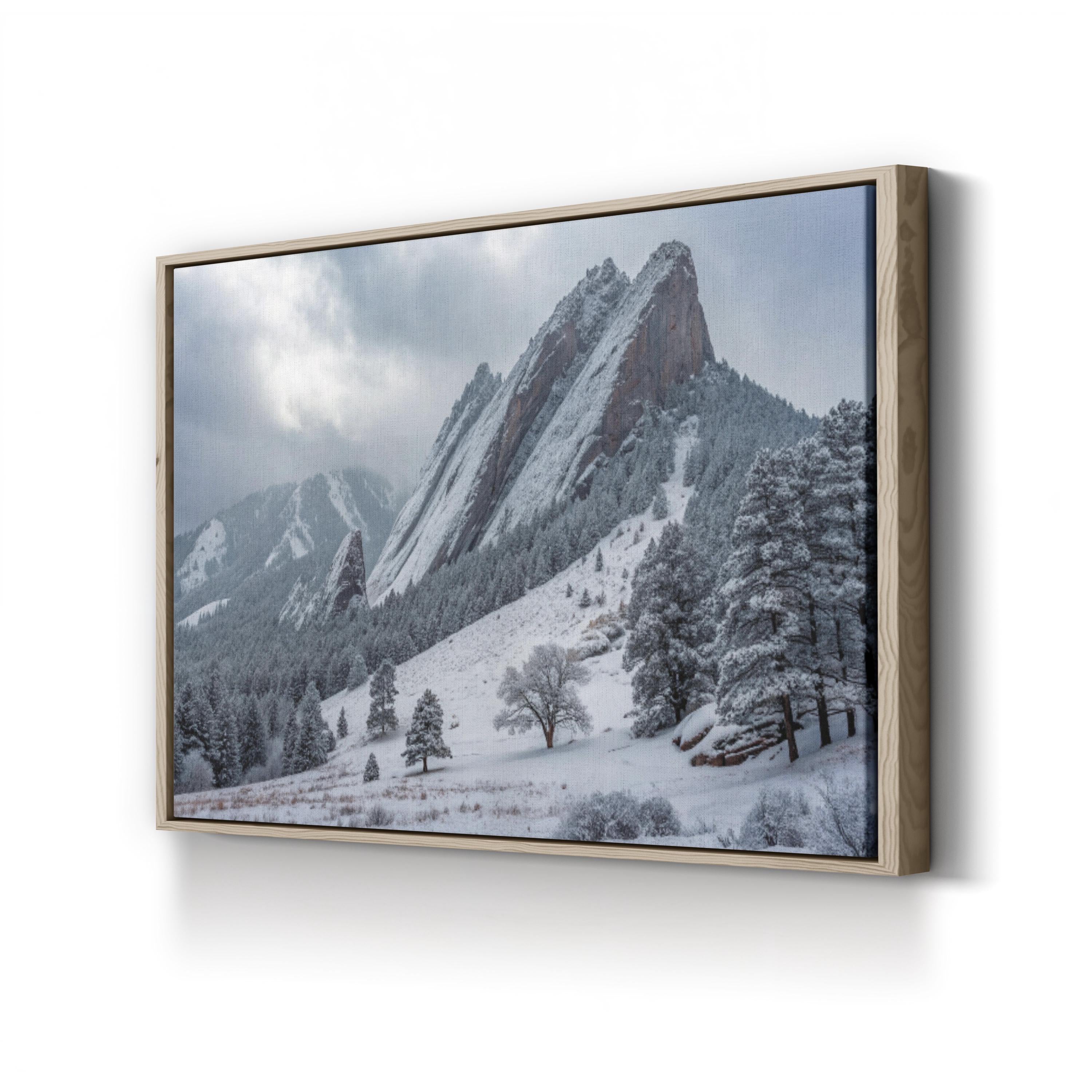 Snowy Flatirons – Vintage Photography Wall Art | Colorado Mountain Canvas Print