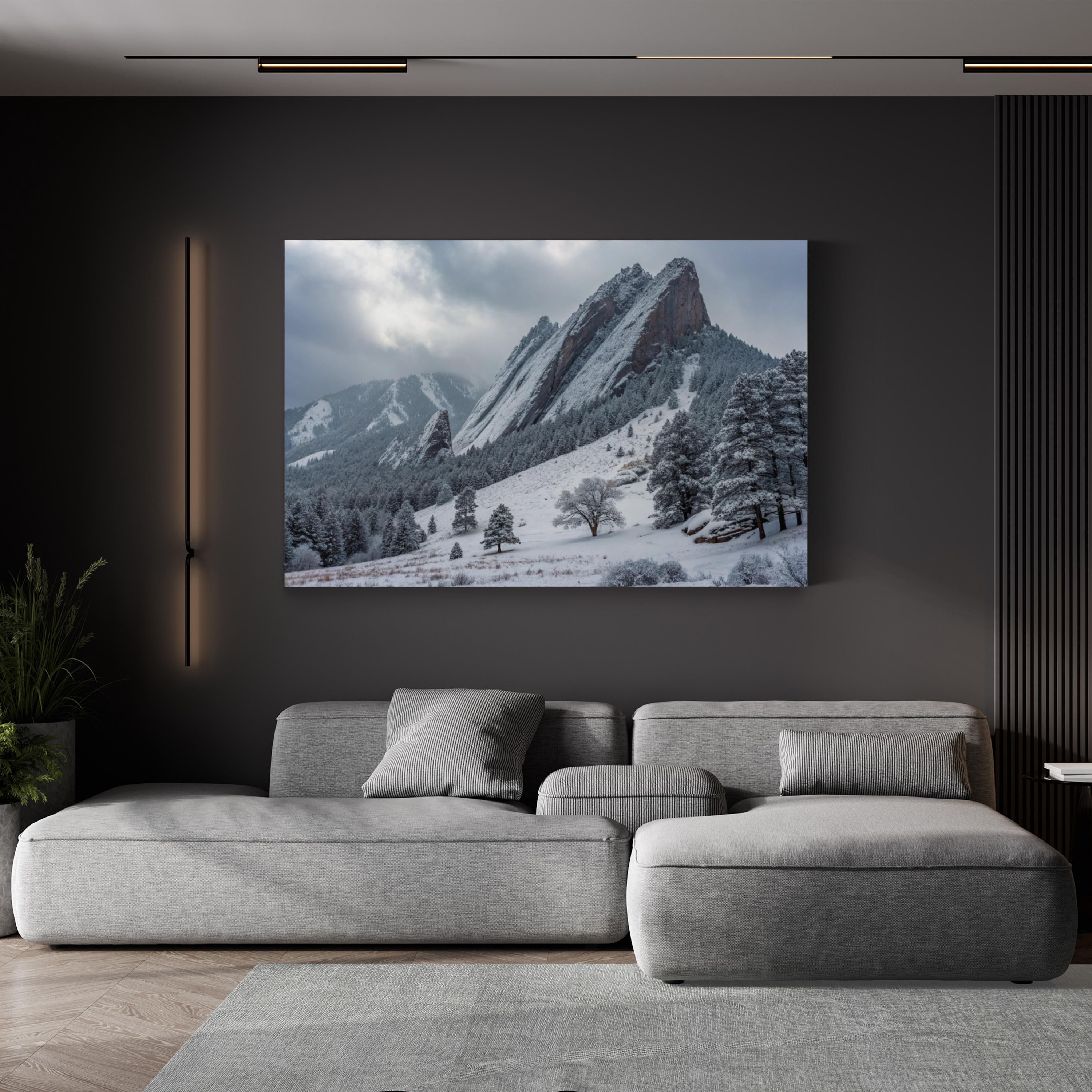 Snowy Flatirons – Vintage Photography Wall Art | Colorado Mountain Canvas Print