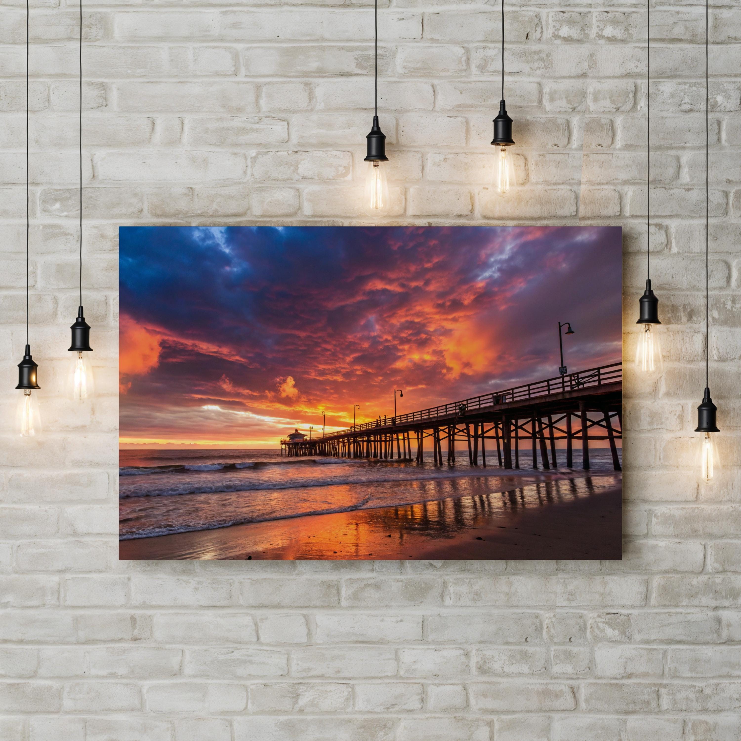 Redondo Beach Pier Sunset, Redondo Beach, California Canvas Art: Southern California Coastal Wall Decor