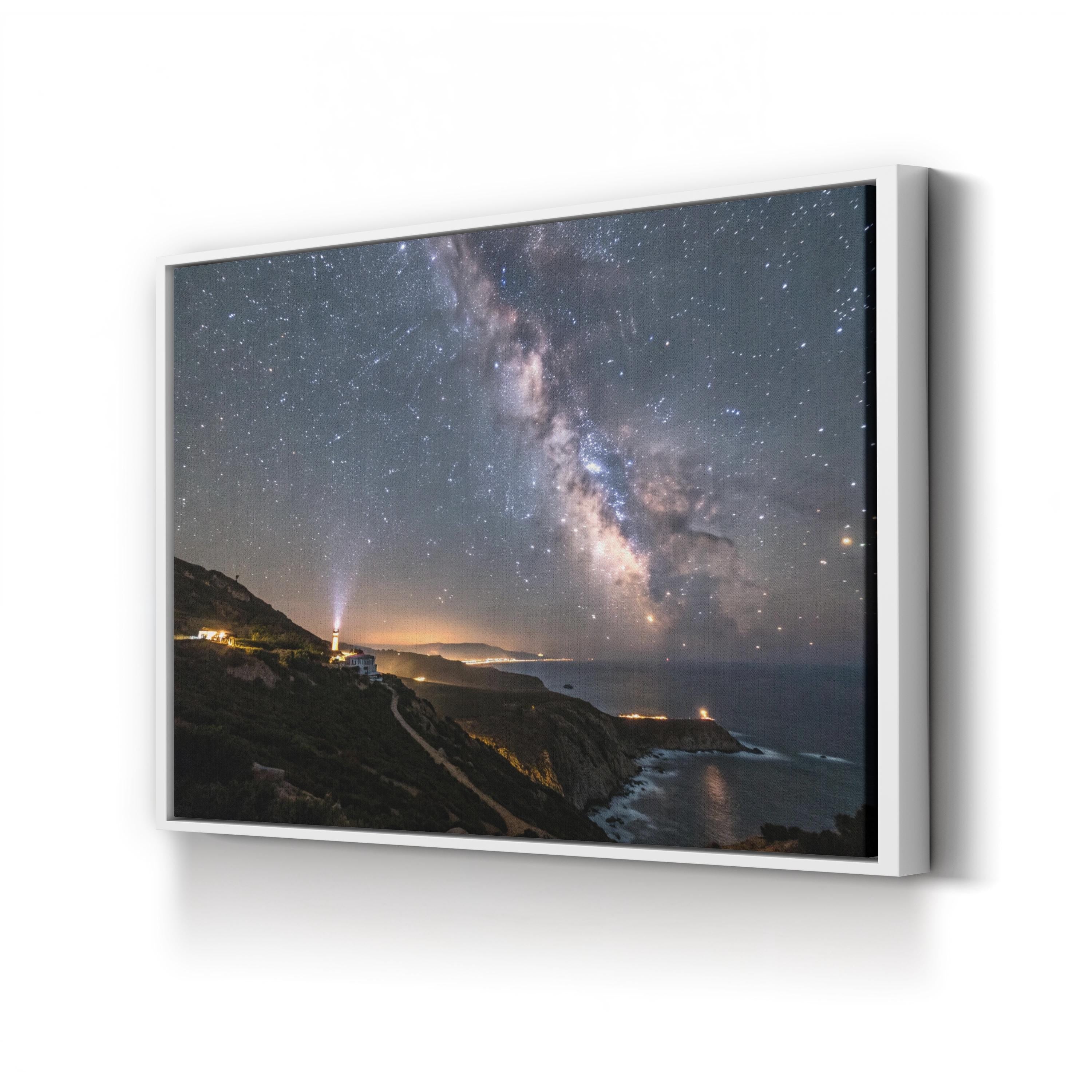 Space Lighthouse Starry Night – Vintage Photography Wall Art | Coastal Canvas Print