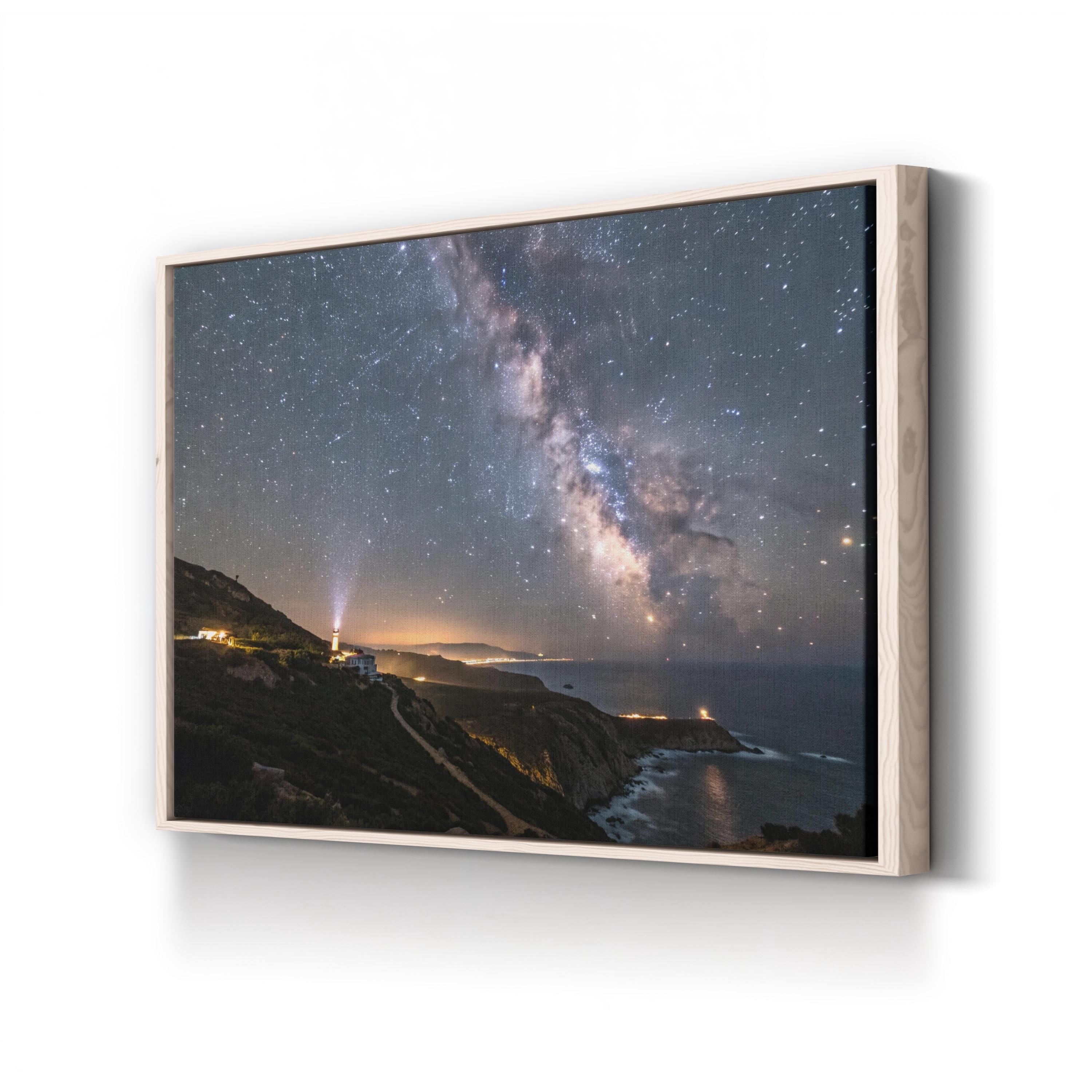Space Lighthouse Starry Night – Vintage Photography Wall Art | Coastal Canvas Print