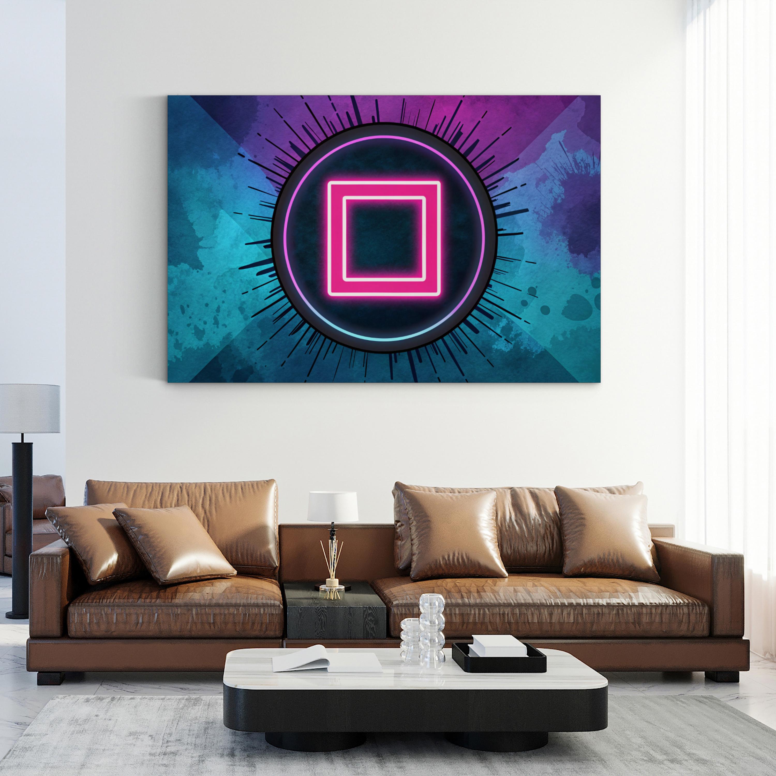 Neon Geometric Squares – Period Illustration Wall Art | Modern Abstract Canvas Print