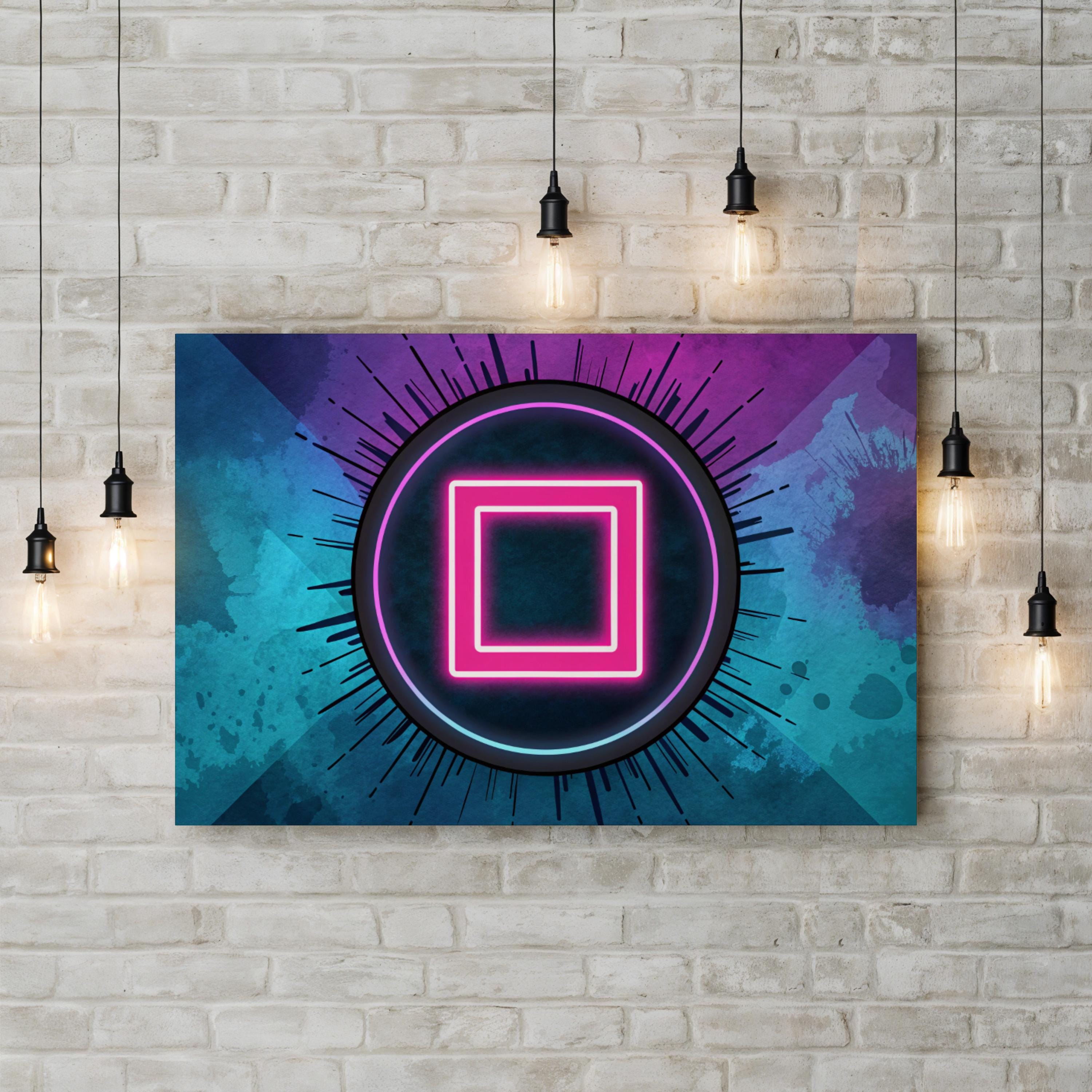 Neon Geometric Squares – Period Illustration Wall Art | Modern Abstract Canvas Print
