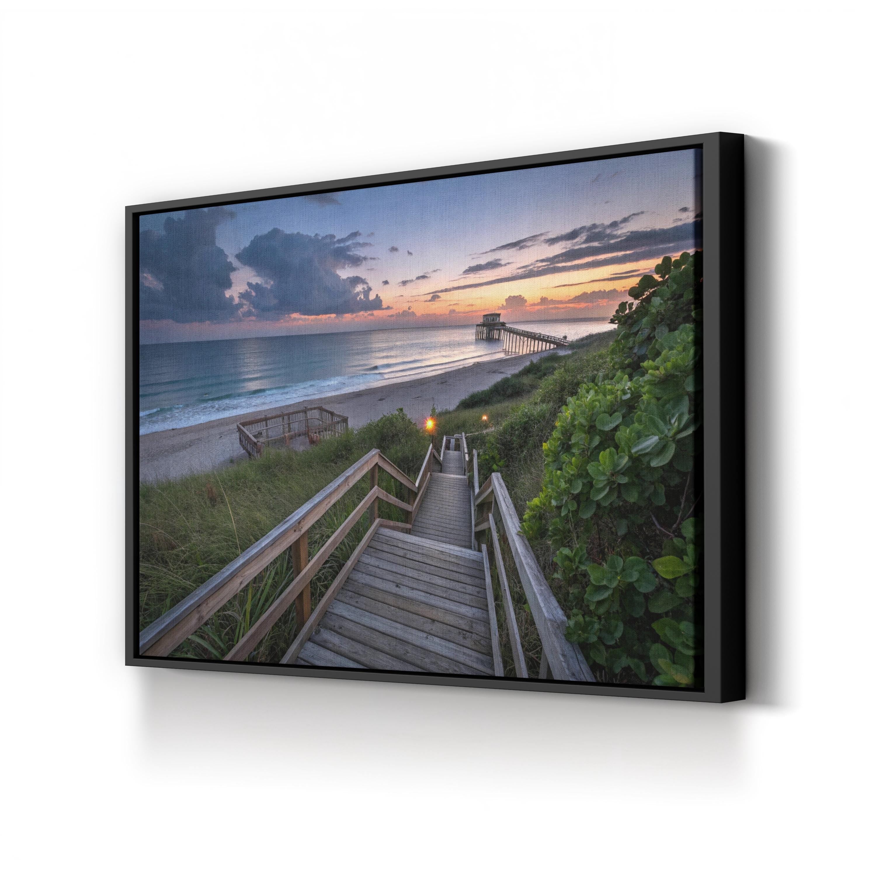 Juno Beach Pier Sunset Canvas Wall Art — Juno Beach Pier Florida Coastal Boardwalk Landscape Print