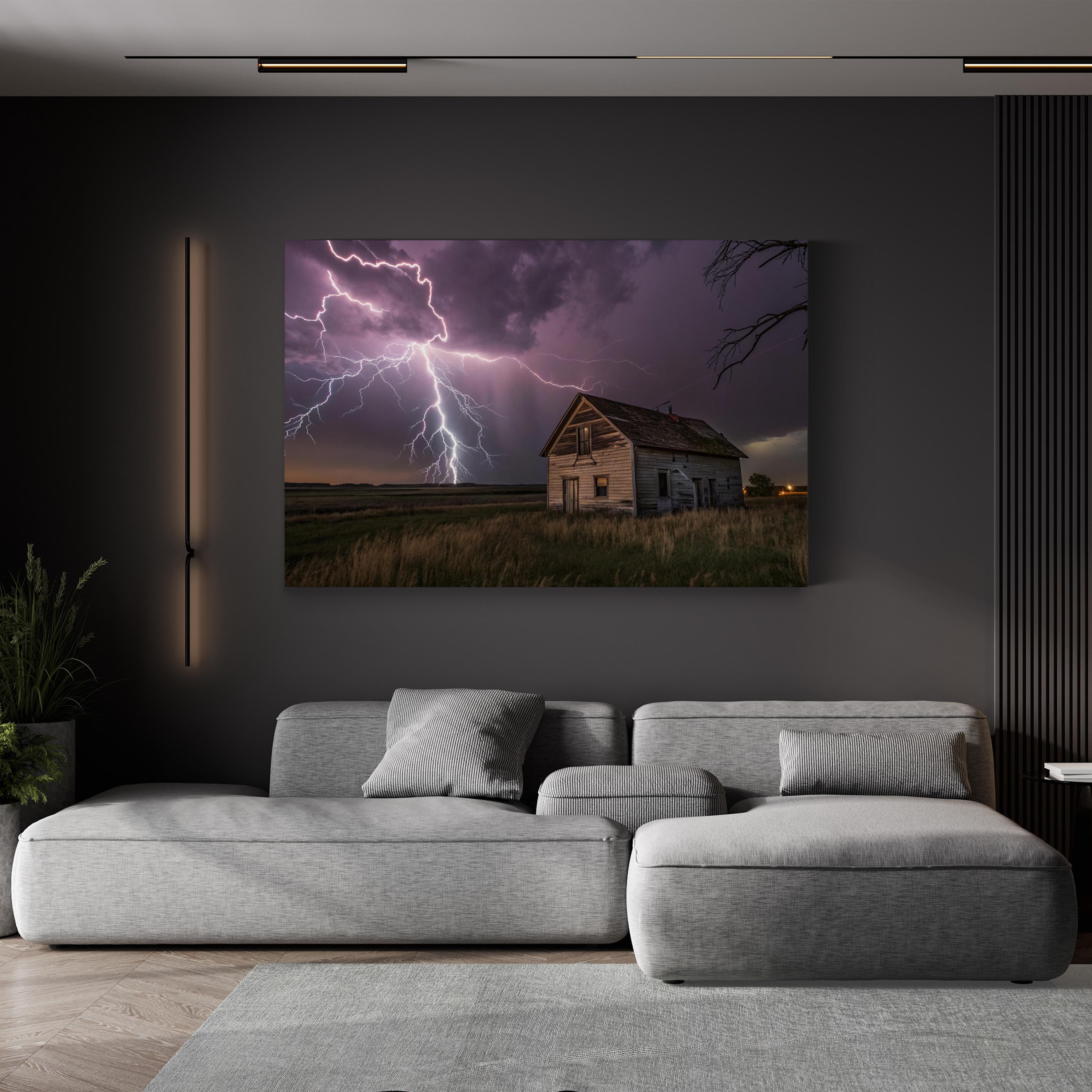 Stormy Landscape Lightning – Vintage Photography Wall Art | Farmhouse Canvas Print