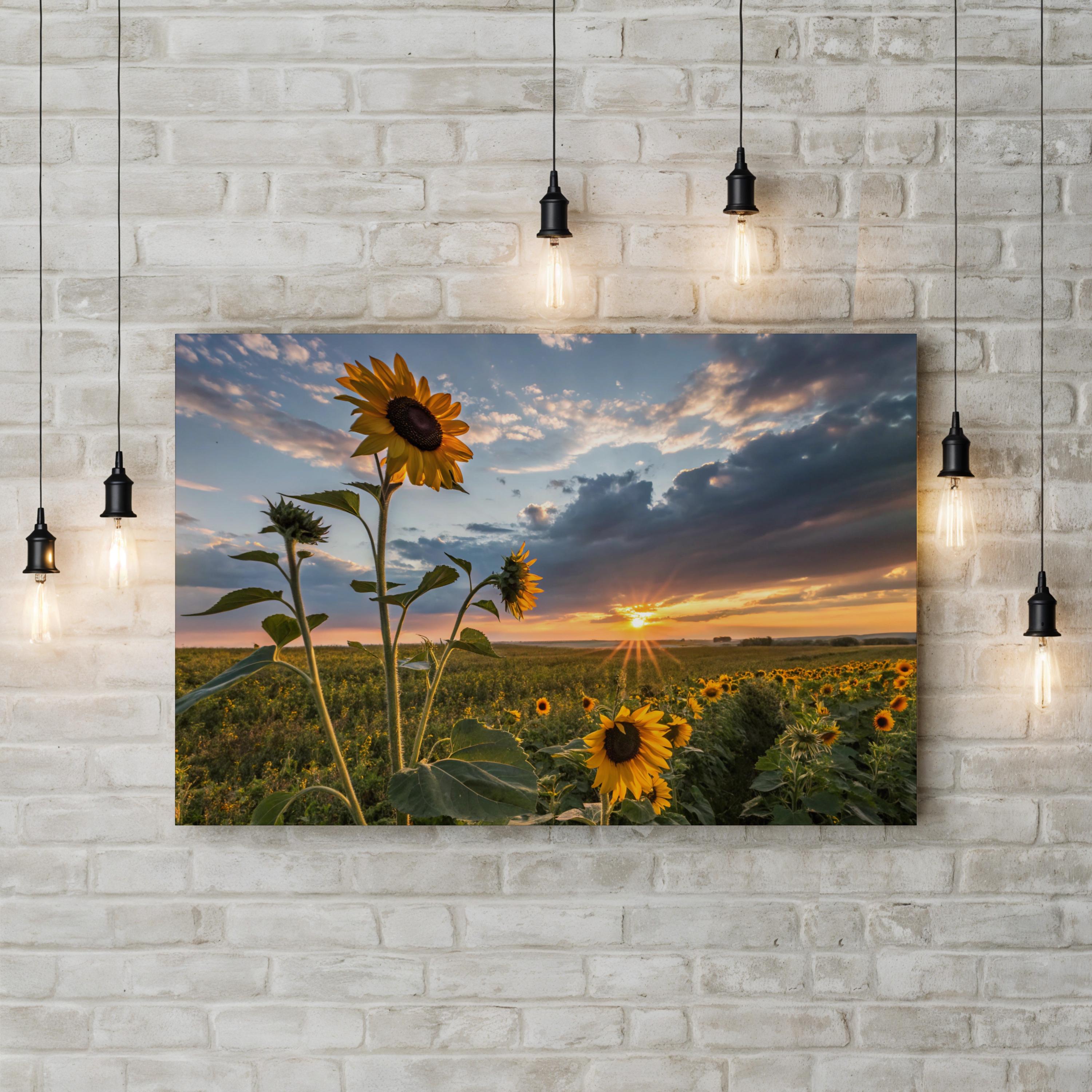 Sunflower Sunset – Vintage Photography Wall Art | Golden Hour Landscape Canvas Print
