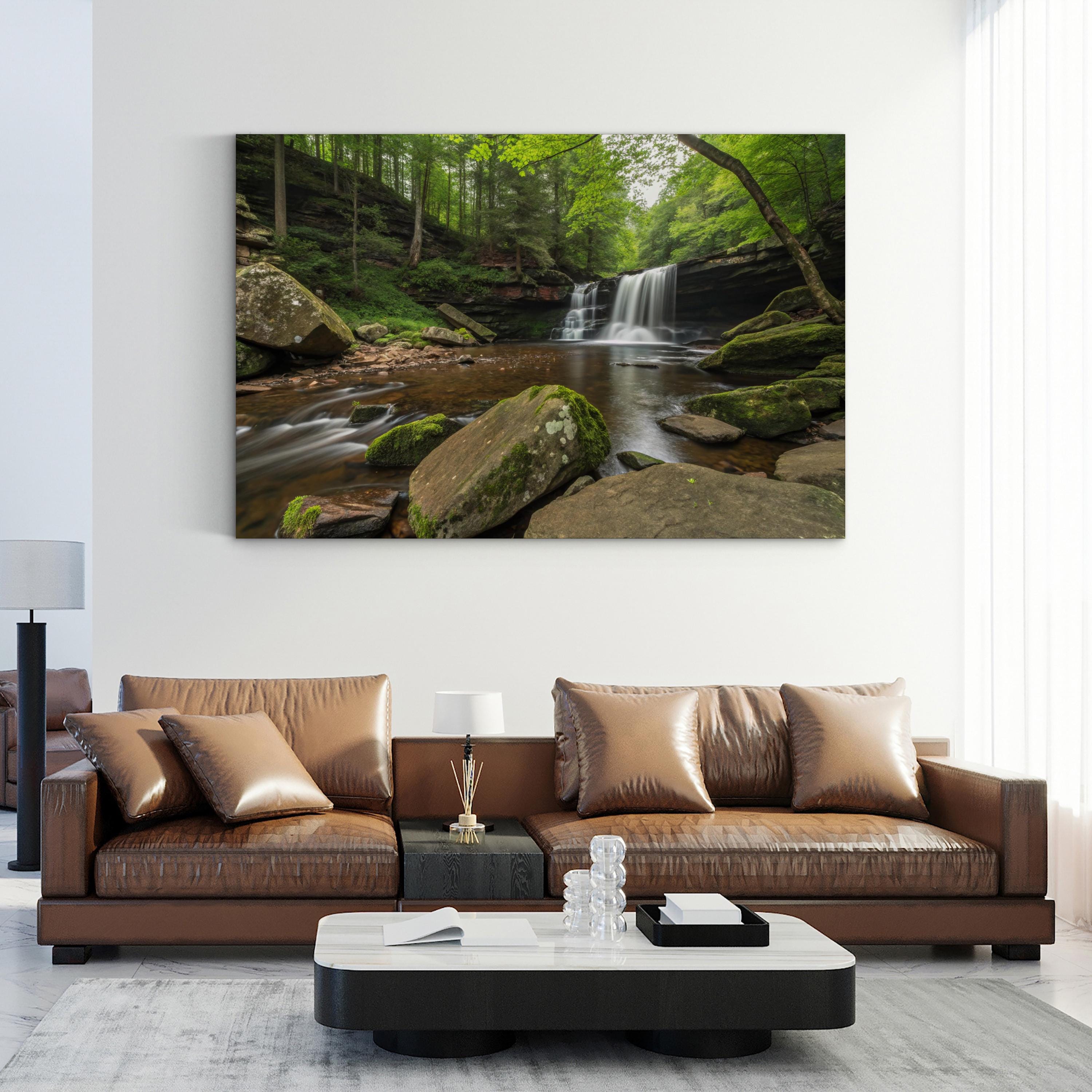 Ricketts Glen Waterfall – Vintage Photography Wall Art | Forest Nature Canvas Print
