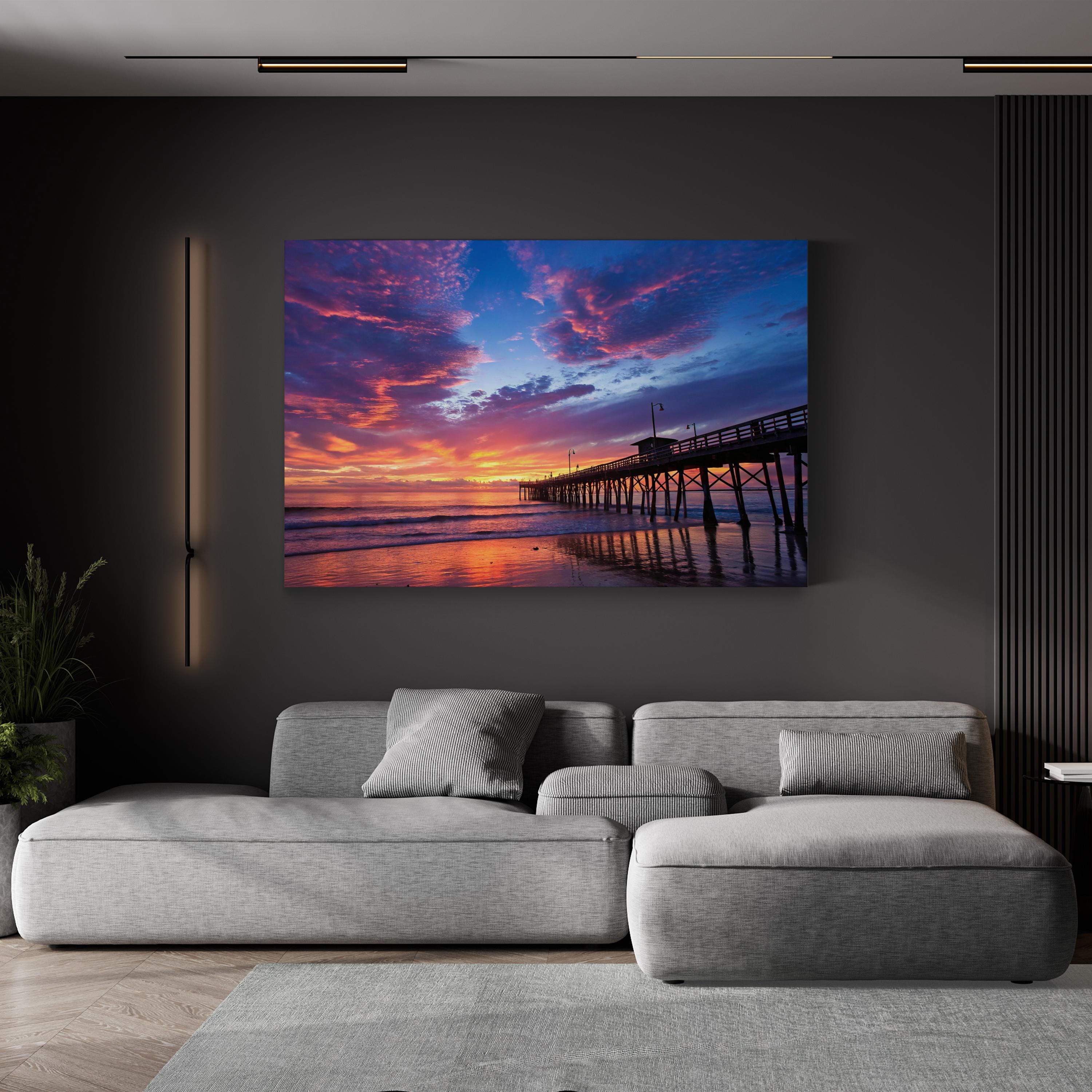 Pacific Beach Sunset, San Diego – Vintage Photography Wall Art | Ocean Pier Canvas Print