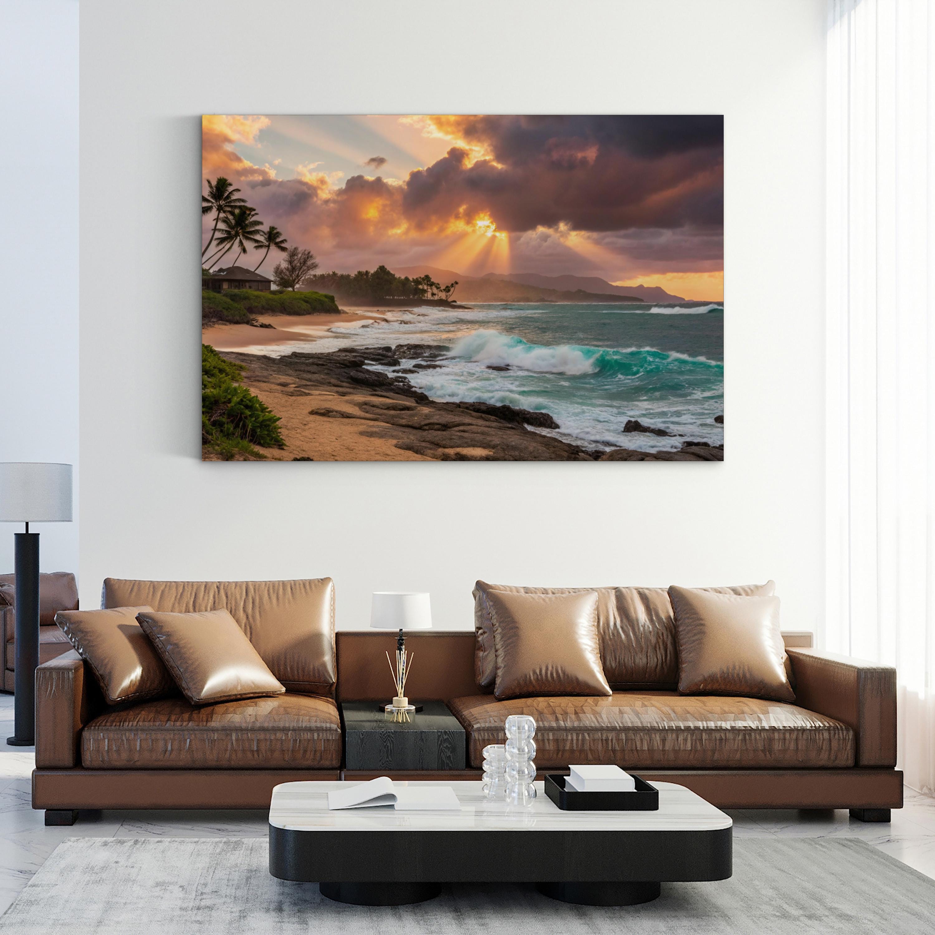 Sunset Paradise, Poipu Beach, Kauai, Hawaii Canvas Art: Tropical Coastal Beach Landscape