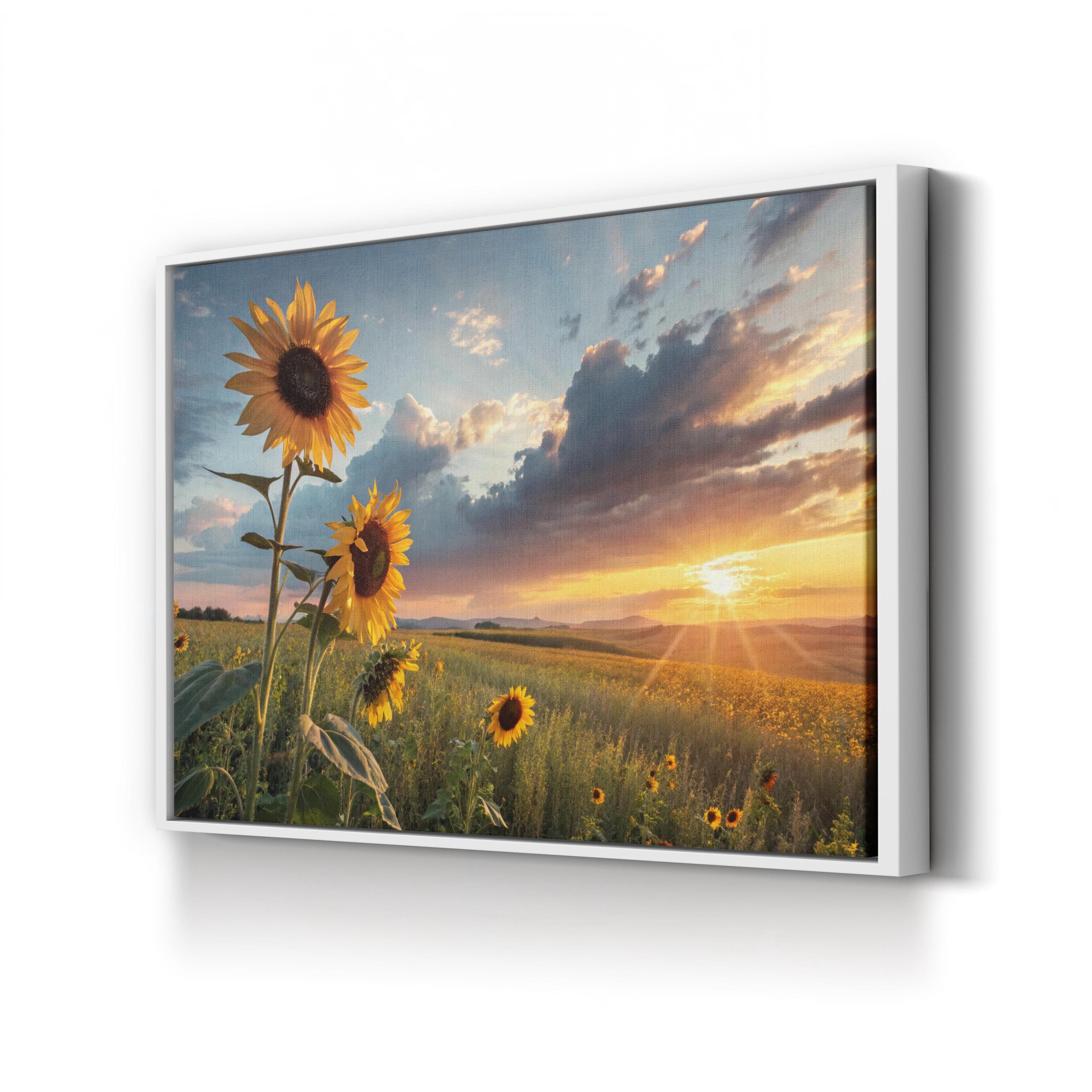 Sunflower Sunset Field – Vintage Photography Wall Art | Golden Landscape Canvas Print