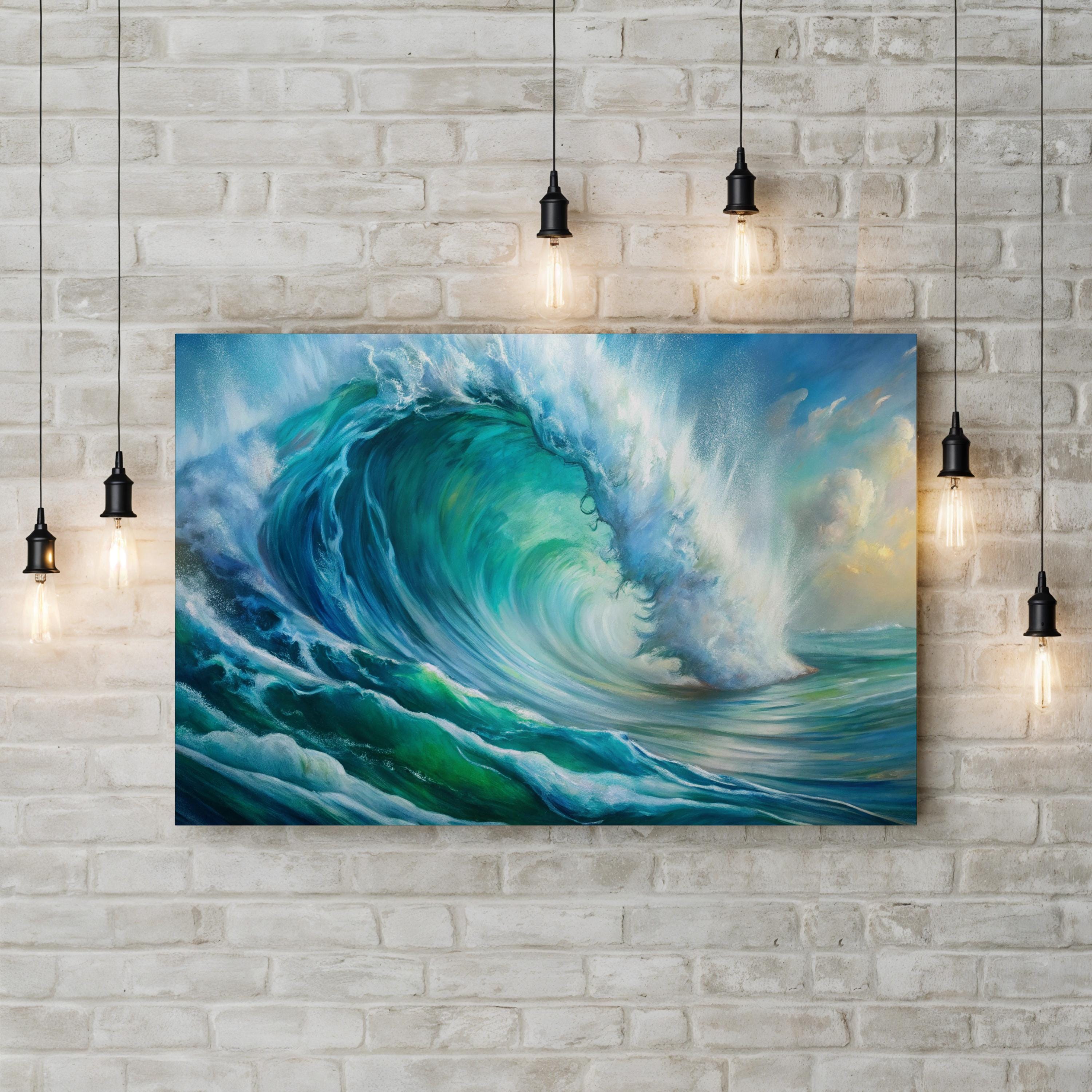 Ocean Wave Canvas Wall Art — Coastal Beach House Seascape Print