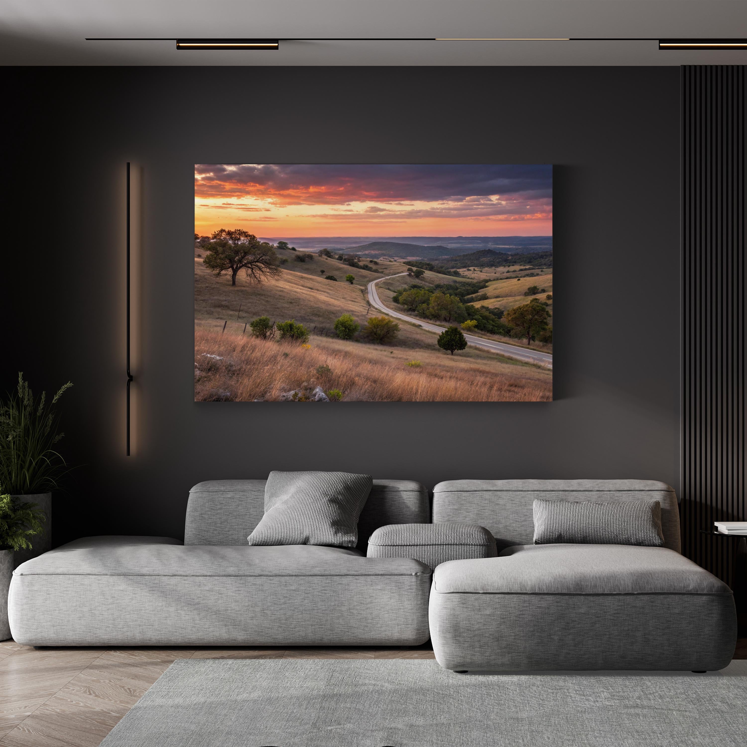 Texas Hill Country Sunset Wall Art — Rustic Landscape Photography Canvas Print