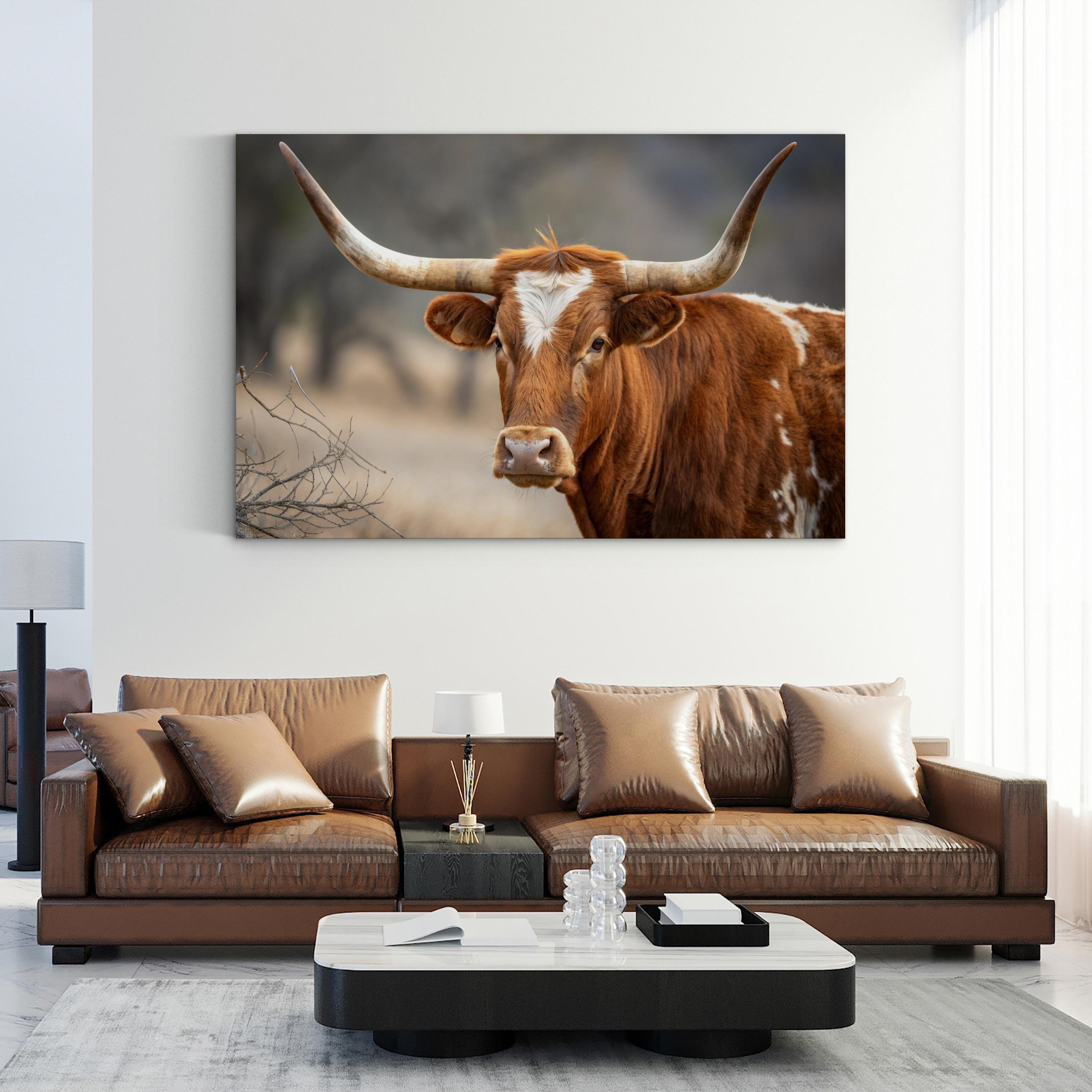 Texas Longhorn Cow Canvas – Rustic Wildlife Photography