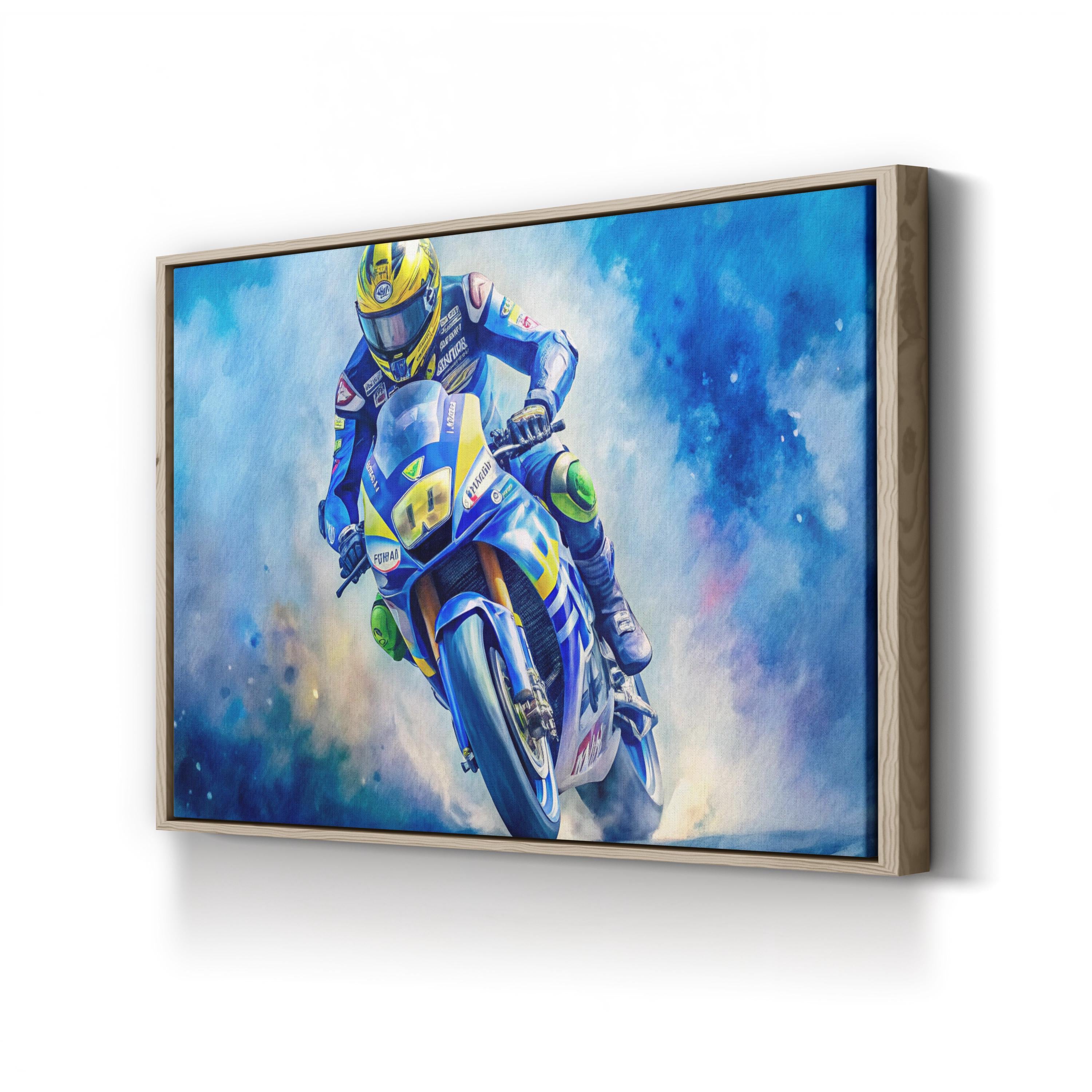 Motorcycle Racing Rider – Period Illustration Wall Art | High-Speed Sports Canvas Print