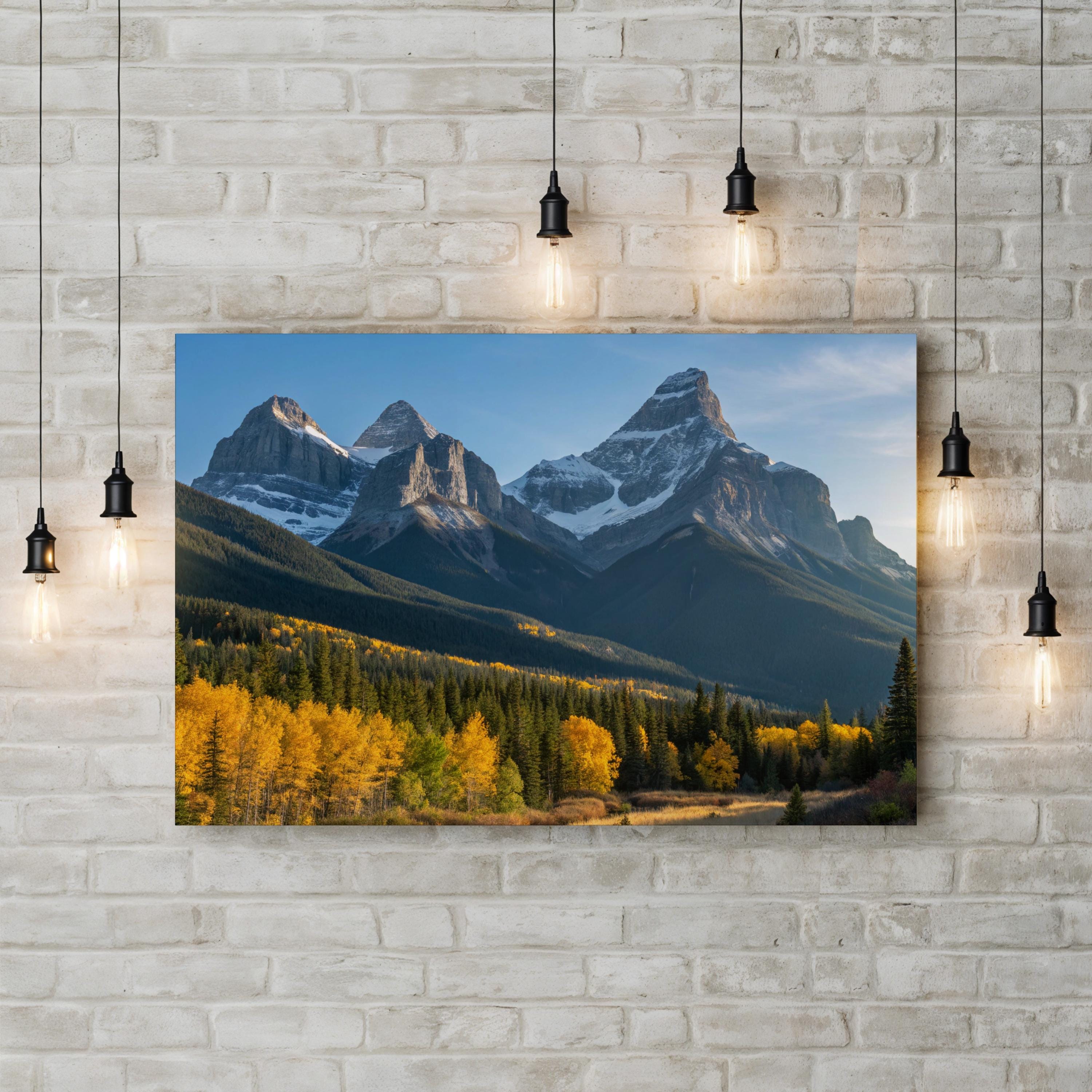 Three Sisters Autumn Range – Vintage Photography Wall Art | Golden Landscape Canvas Print