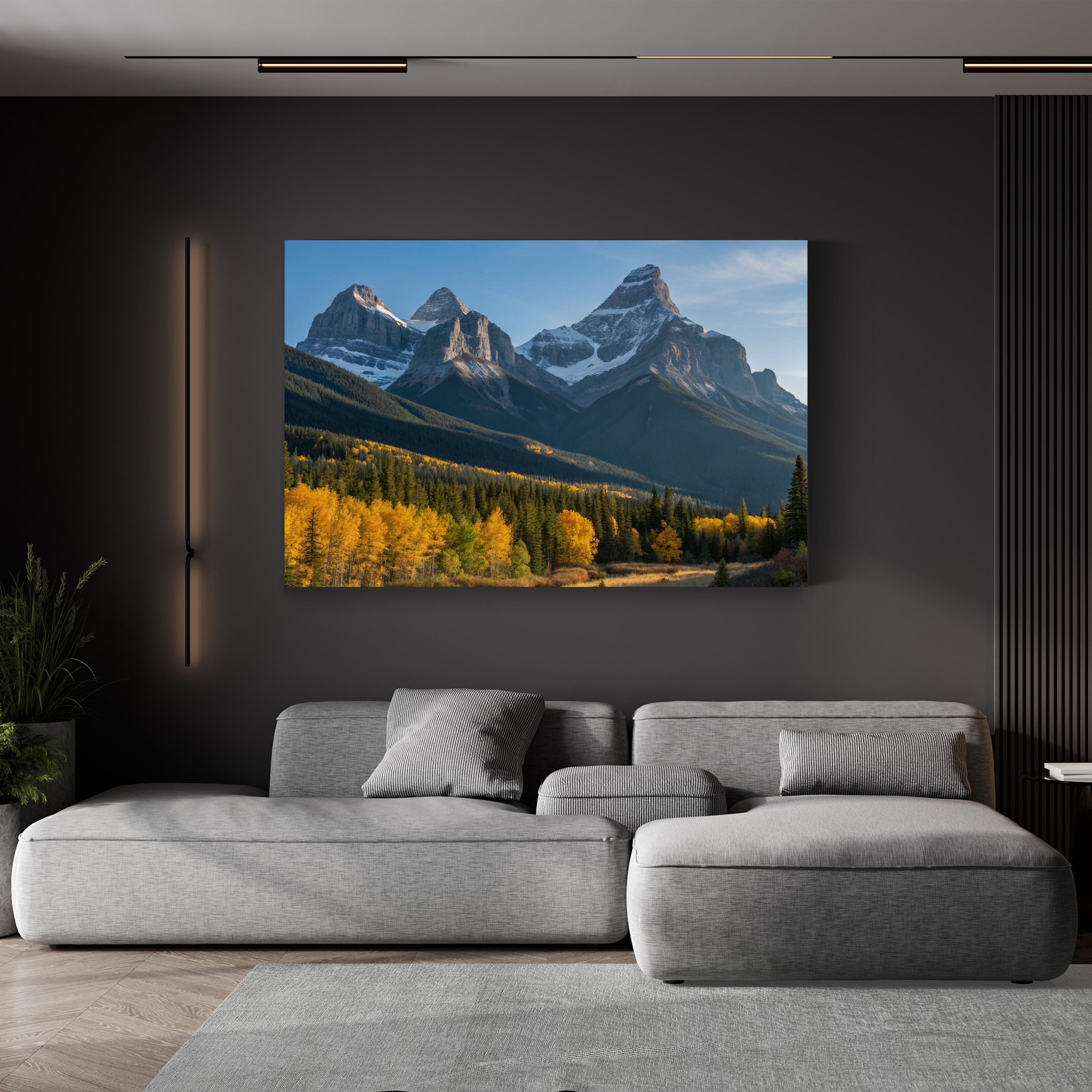 Three Sisters Autumn Range – Vintage Photography Wall Art | Golden Landscape Canvas Print