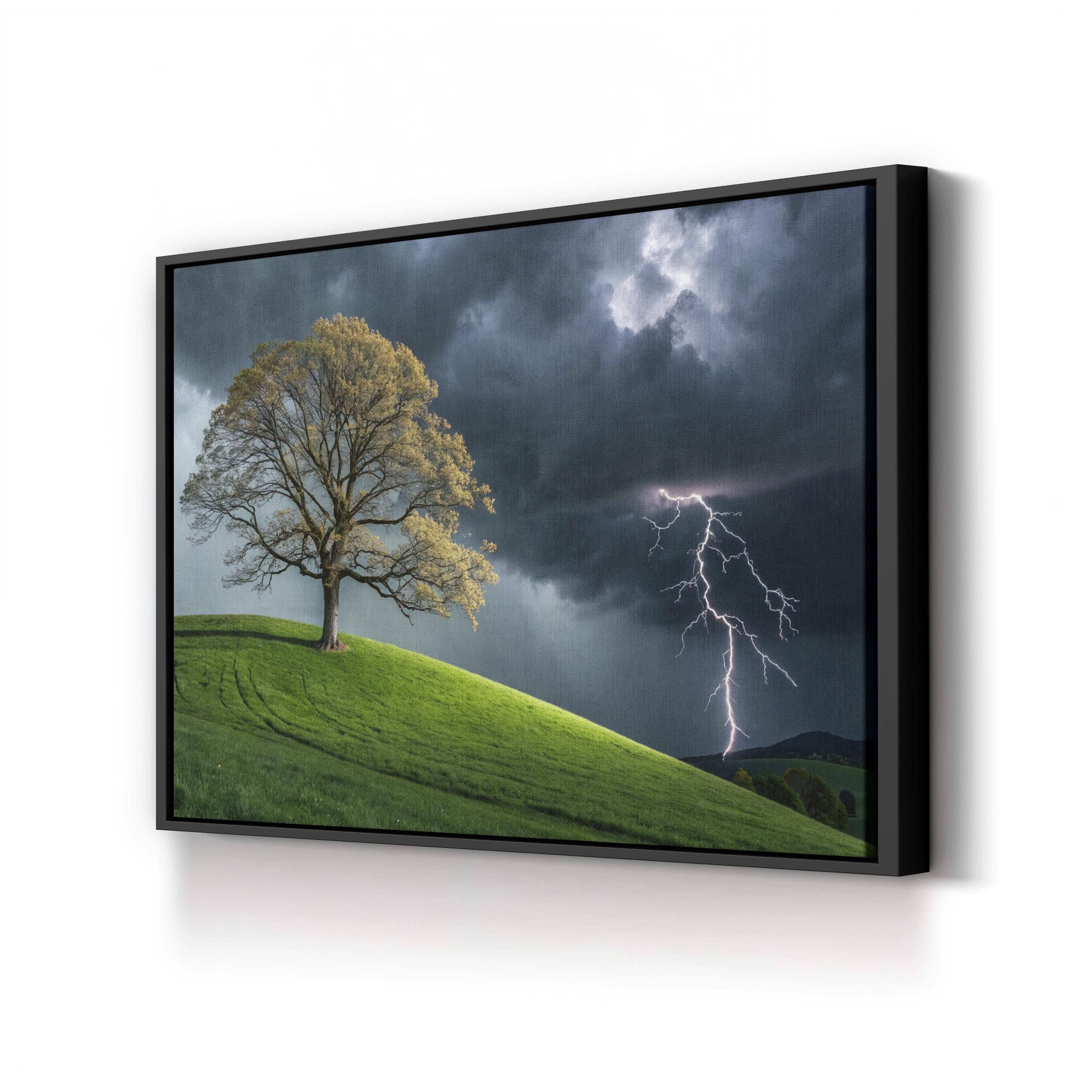 Solitary Tree Lightning Storm – Vintage Photography Wall Art | Dramatic Landscape Canvas Print