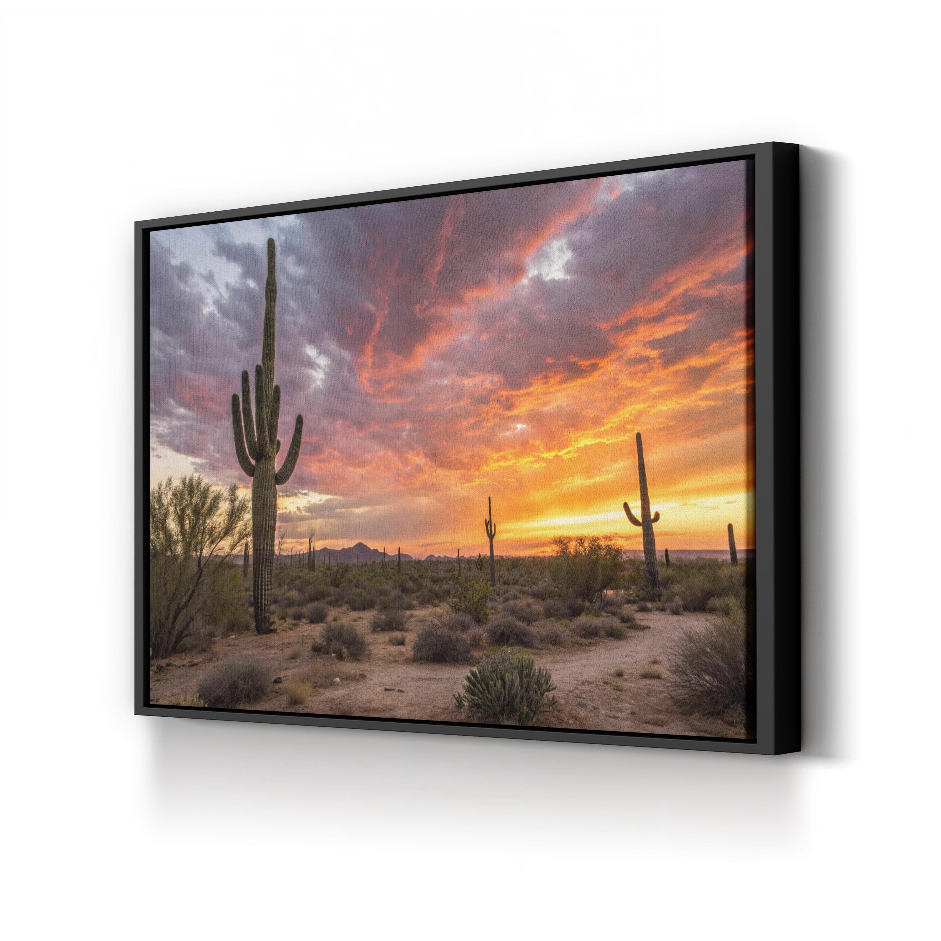 Arizona Desert Sunrise – Vintage Photography Wall Art | Saguaro Cacti Canvas Print
