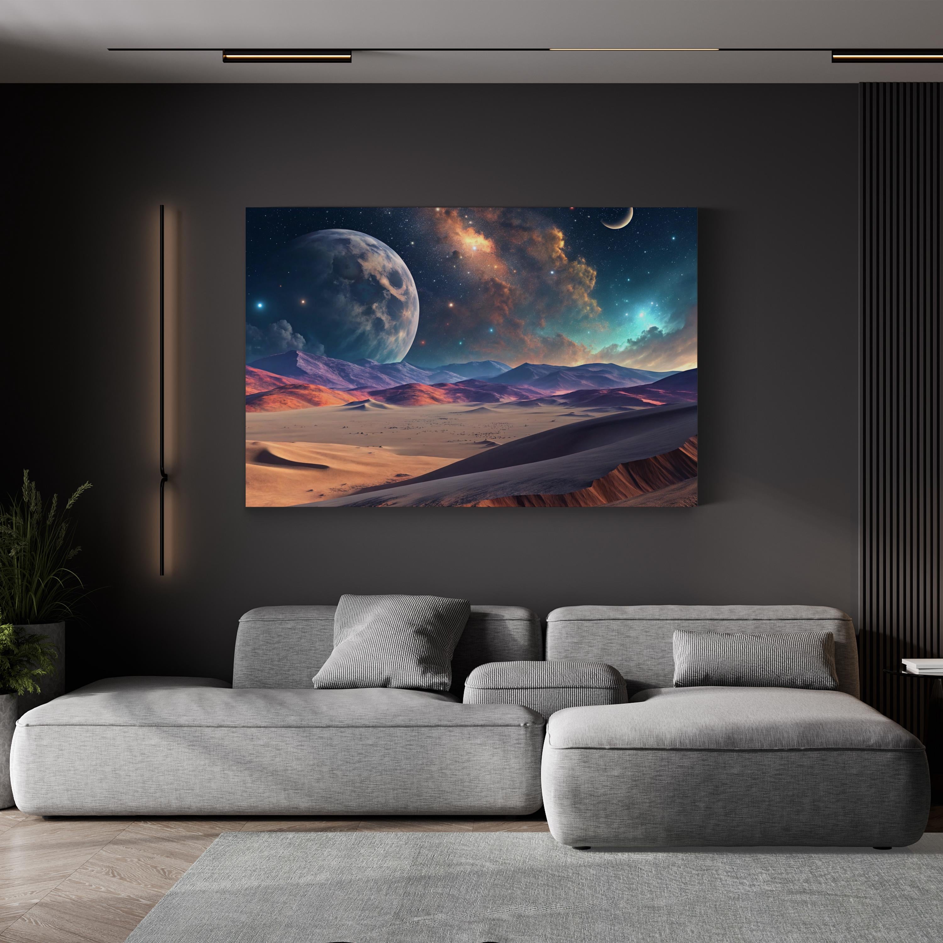 Volcano Planet – Period Illustration Wall Art | Sci-Fi Alien Landscape Canvas Print
