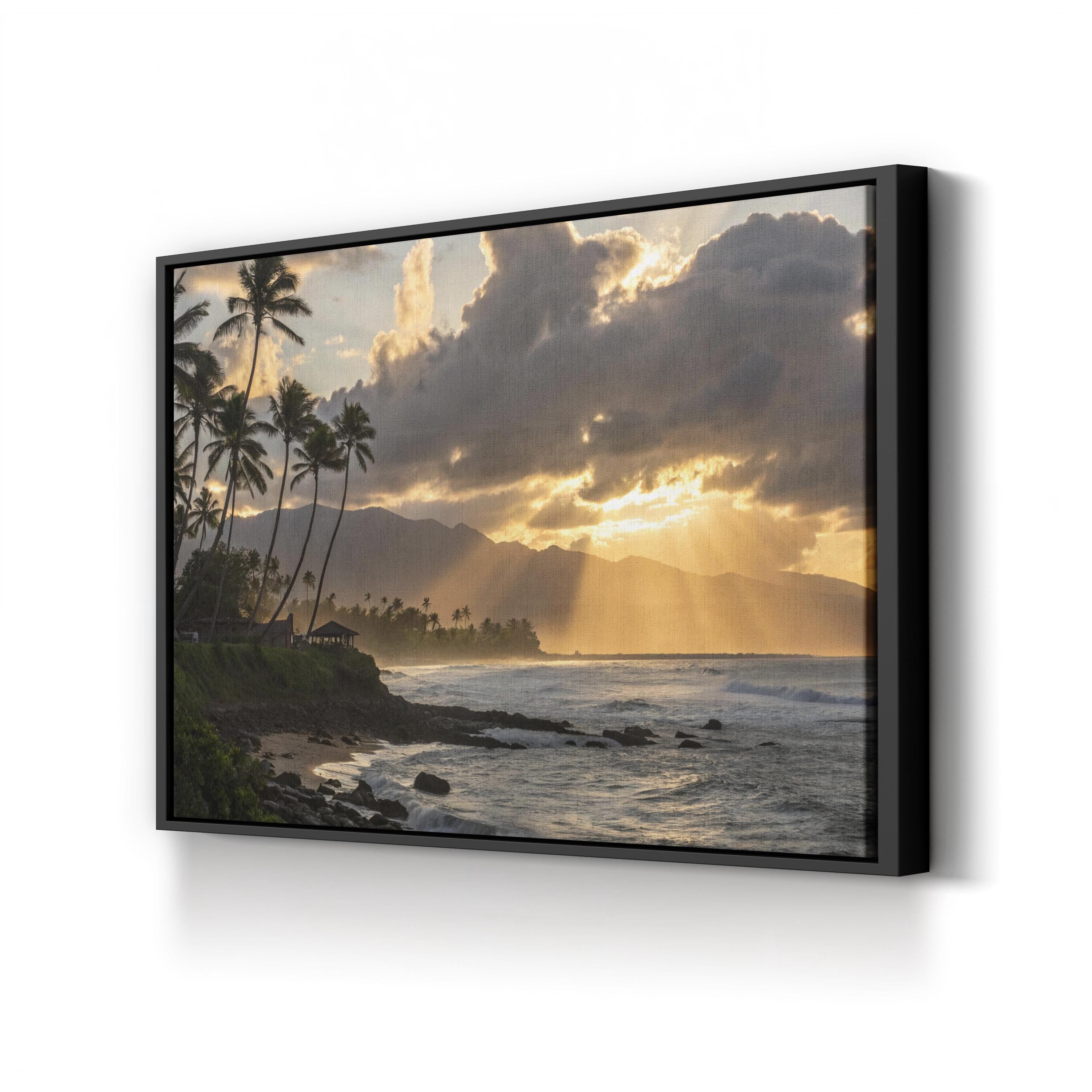 Tropical Sunset Beach, Caribbean Coast, Caribbean Sea — Golden Palm Trees Ocean Canvas Wall Art
