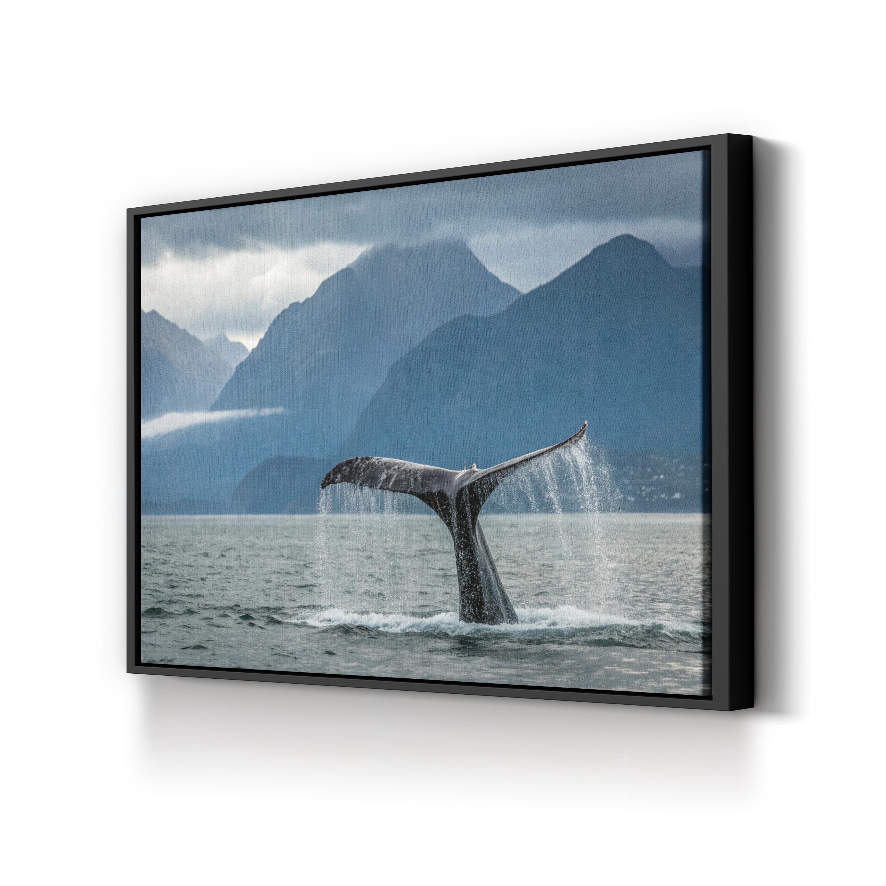 Whale Tail Canvas Wall Art — Coastal Whale Tail Print, Alaskan Ocean Landscape Decor