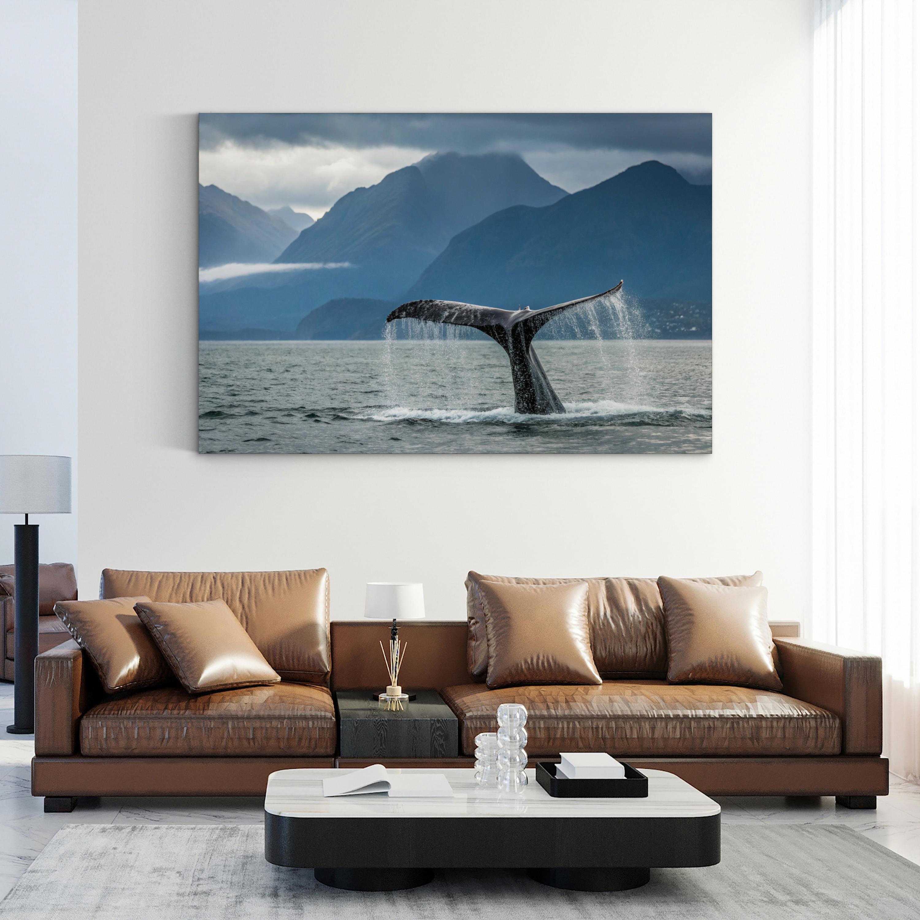 Whale Tail Canvas Wall Art — Coastal Whale Tail Print, Alaskan Ocean Landscape Decor