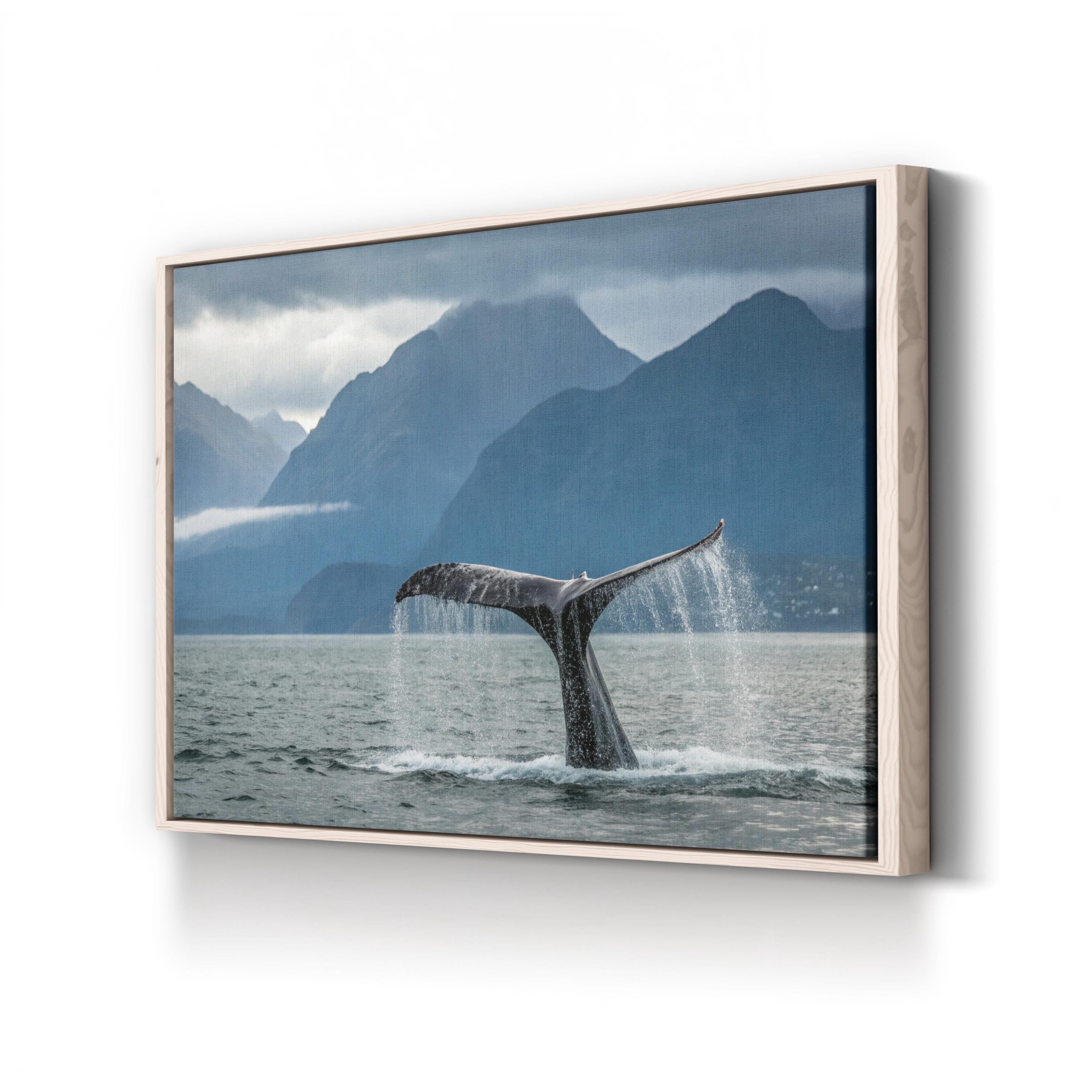 Whale Tail Canvas Wall Art — Coastal Whale Tail Print, Alaskan Ocean Landscape Decor