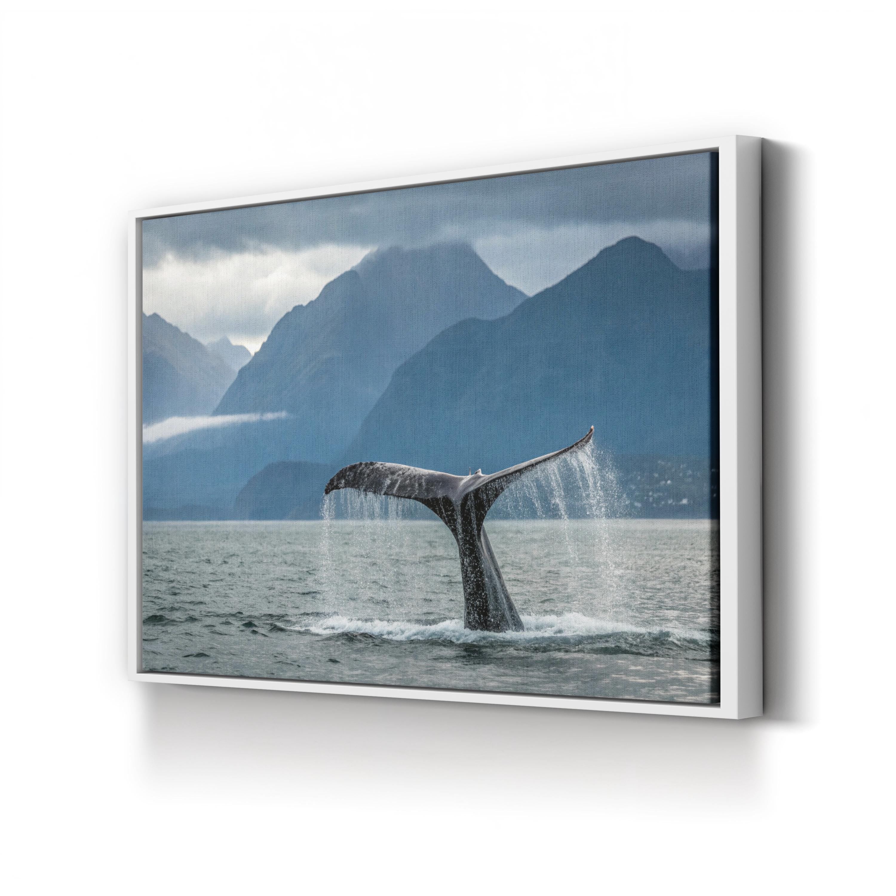 Whale Tail Canvas Wall Art — Coastal Whale Tail Print, Alaskan Ocean Landscape Decor