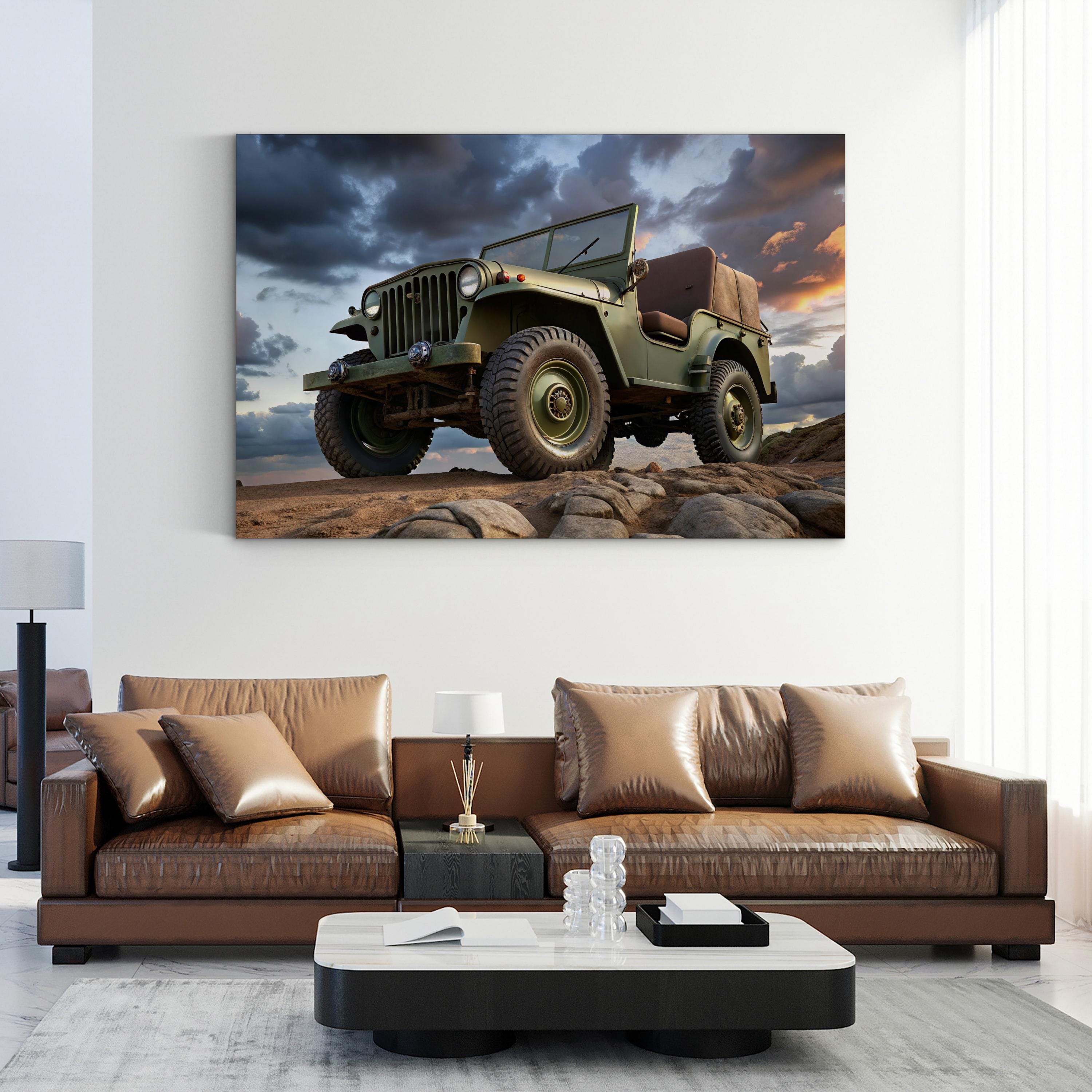 Vintage Military 4x4 Off-Roader – Period Illustration Wall Art | Rugged Automotive Canvas Print