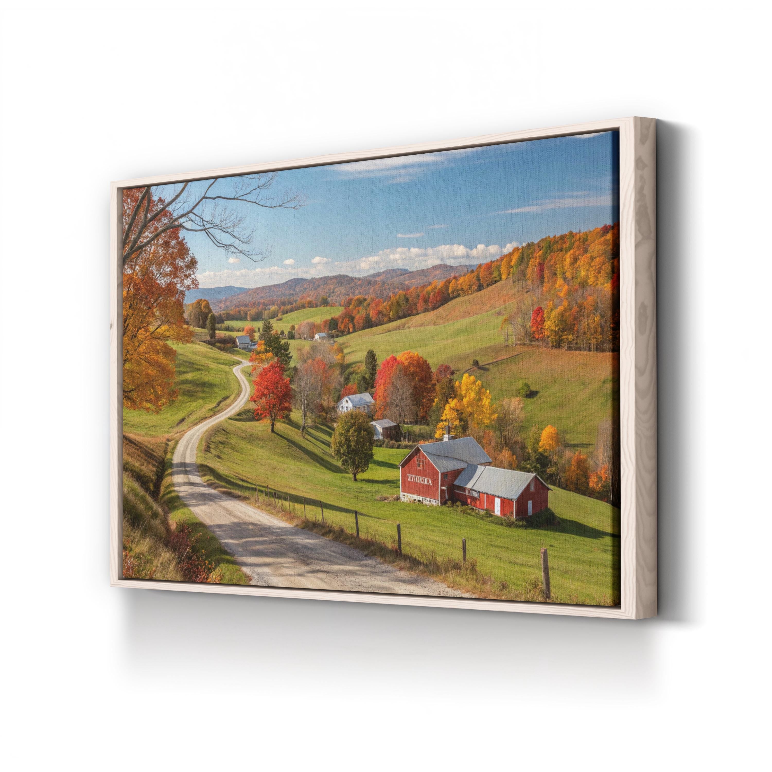 Farmhouse Barn Country Road – Period Illustration Wall Art | Rustic Landscape Canvas Print