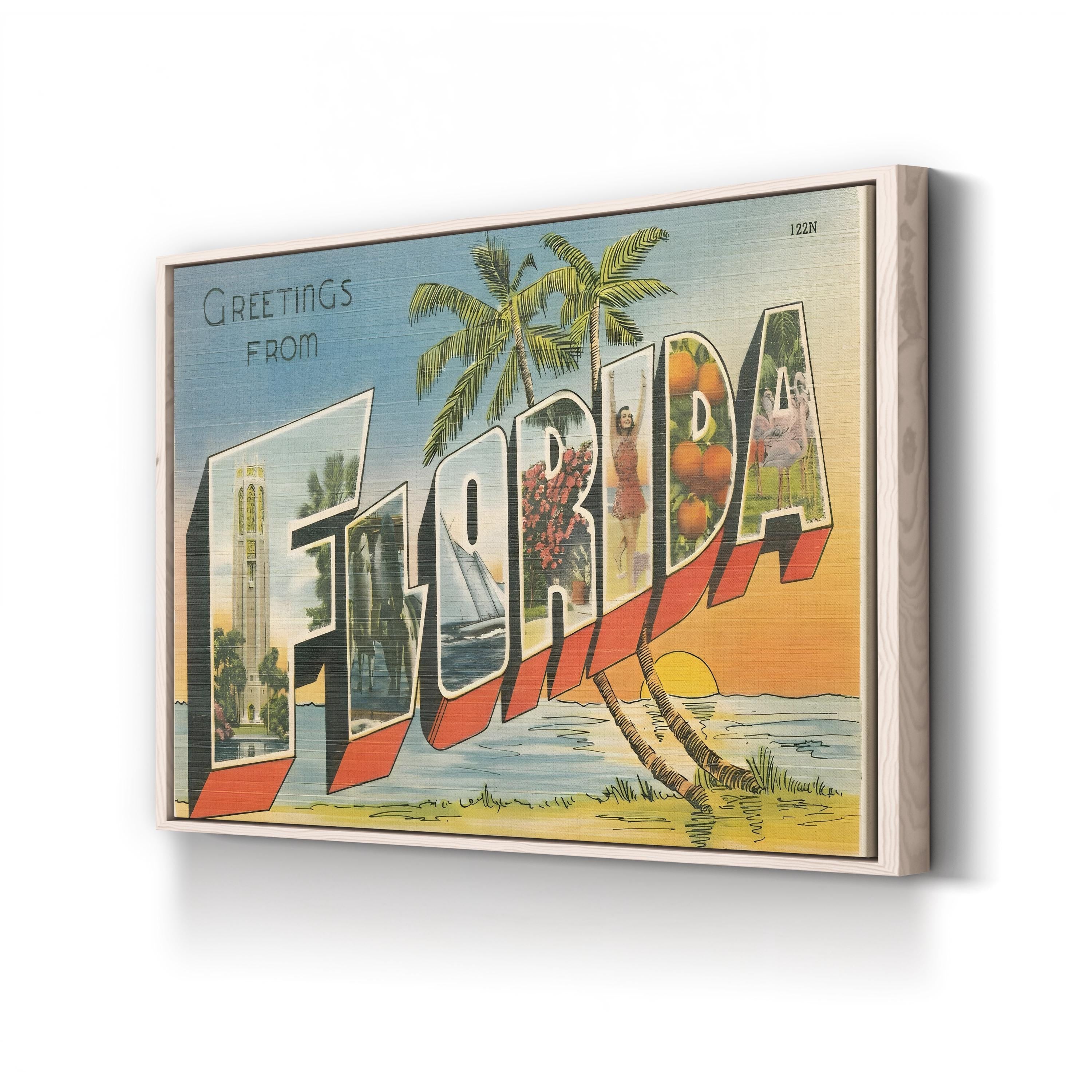 Greetings from Florida Postcard canvas print in natural frame