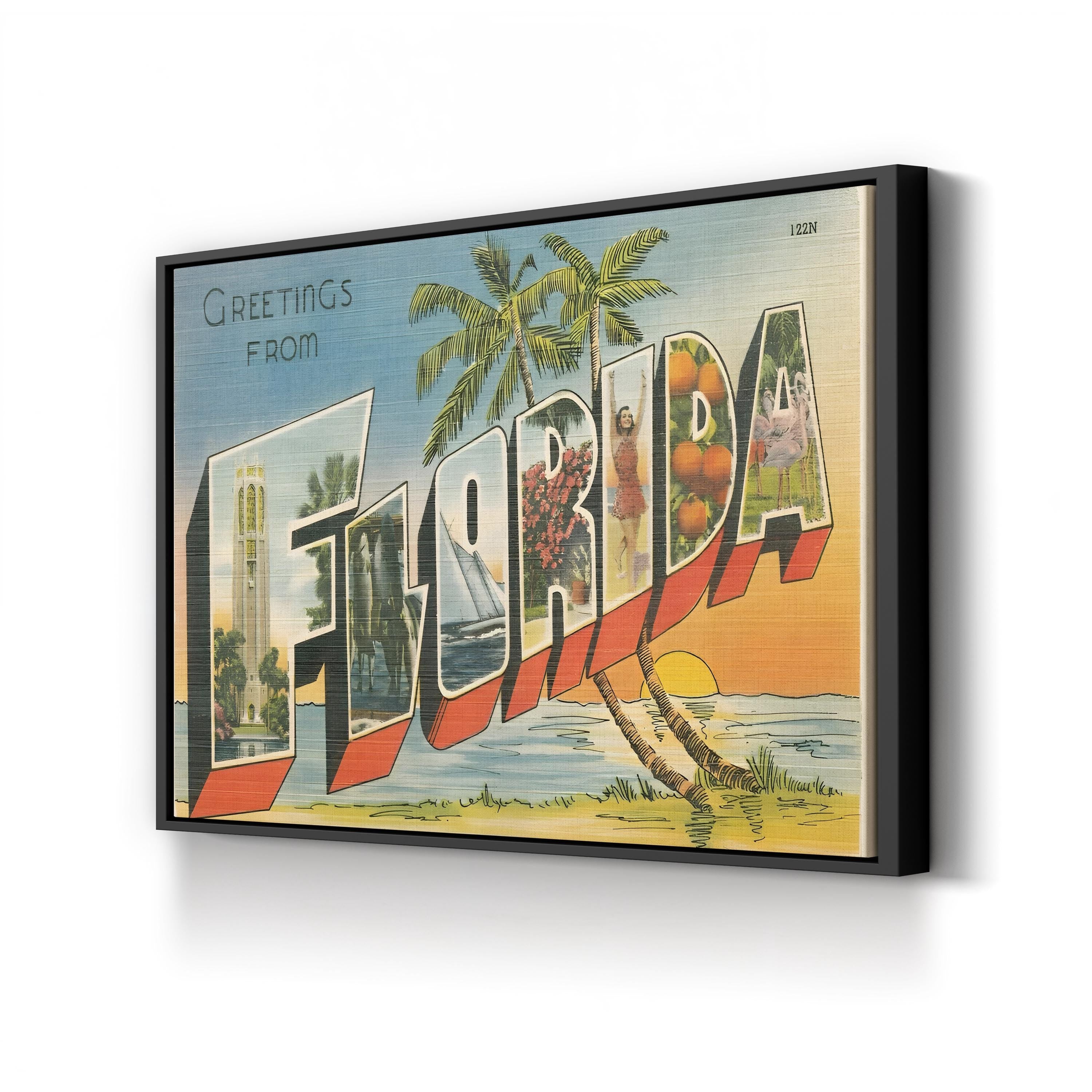 Greetings from Florida Postcard canvas print in black frame