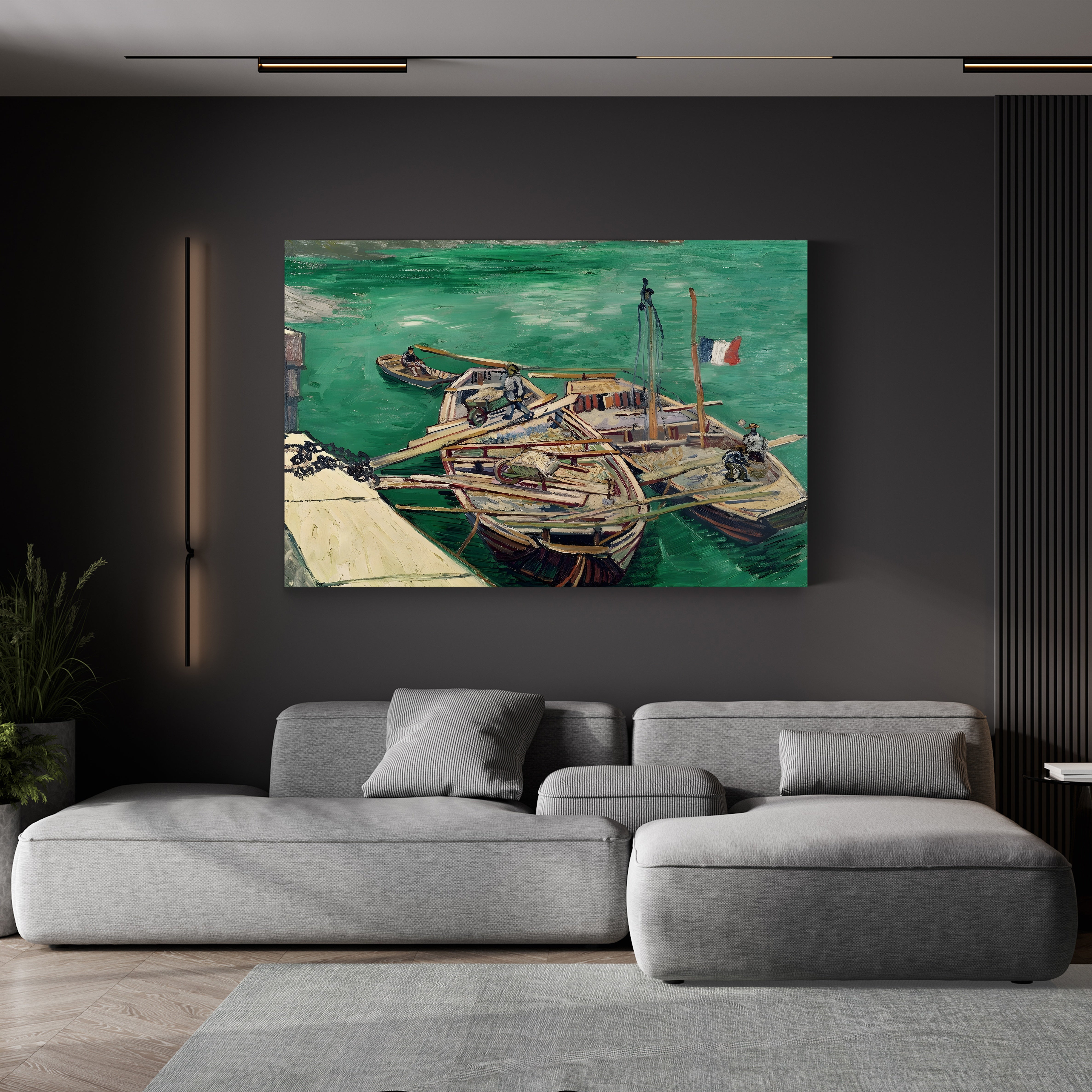 Landing Stage with Boats, 1888 – Vincent van Gogh Wall Art | Post-Impressionist River Scene Canvas Print