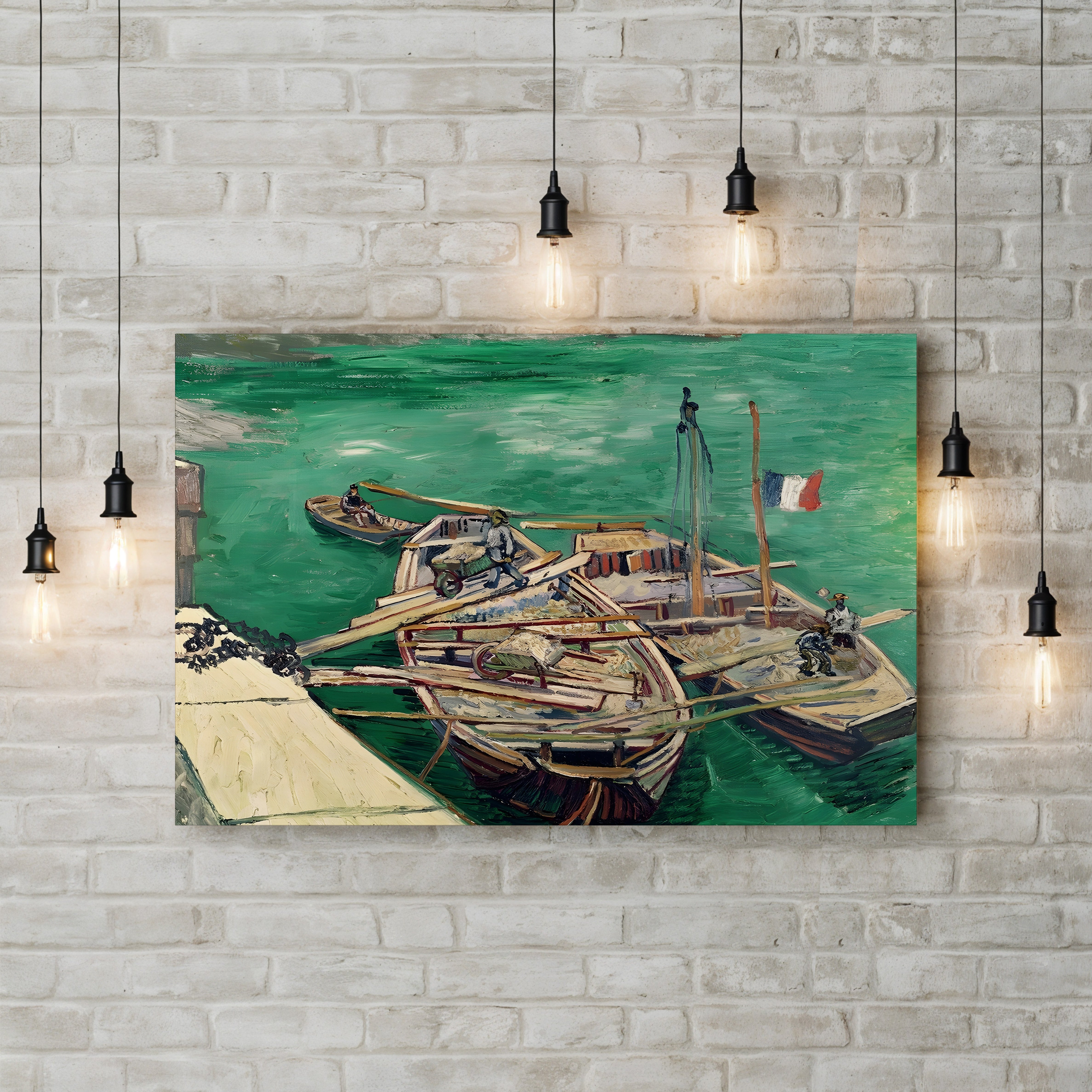 Landing Stage with Boats, 1888 – Vincent van Gogh Wall Art | Post-Impressionist River Scene Canvas Print