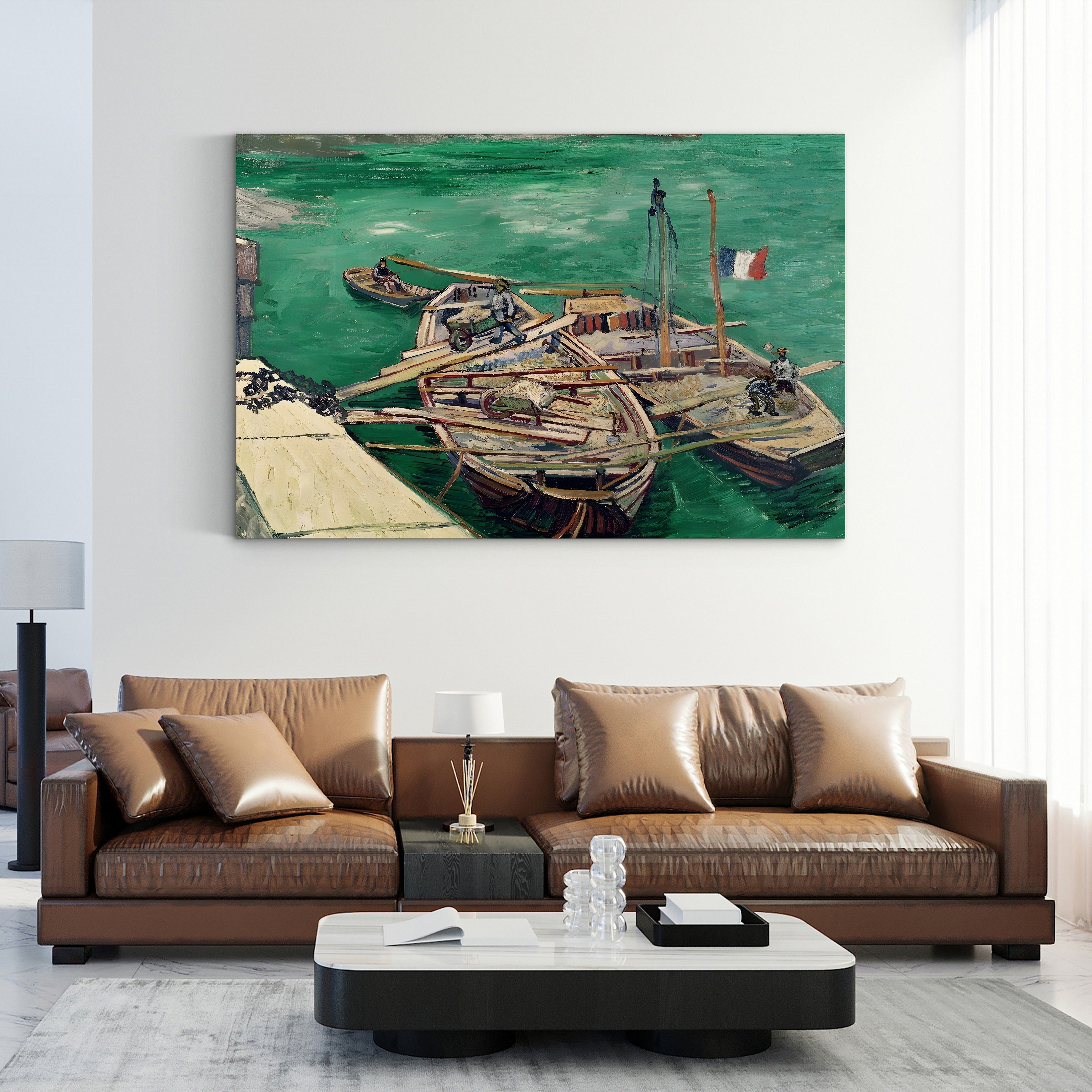 Landing Stage with Boats, 1888 – Vincent van Gogh Wall Art | Post-Impressionist River Scene Canvas Print