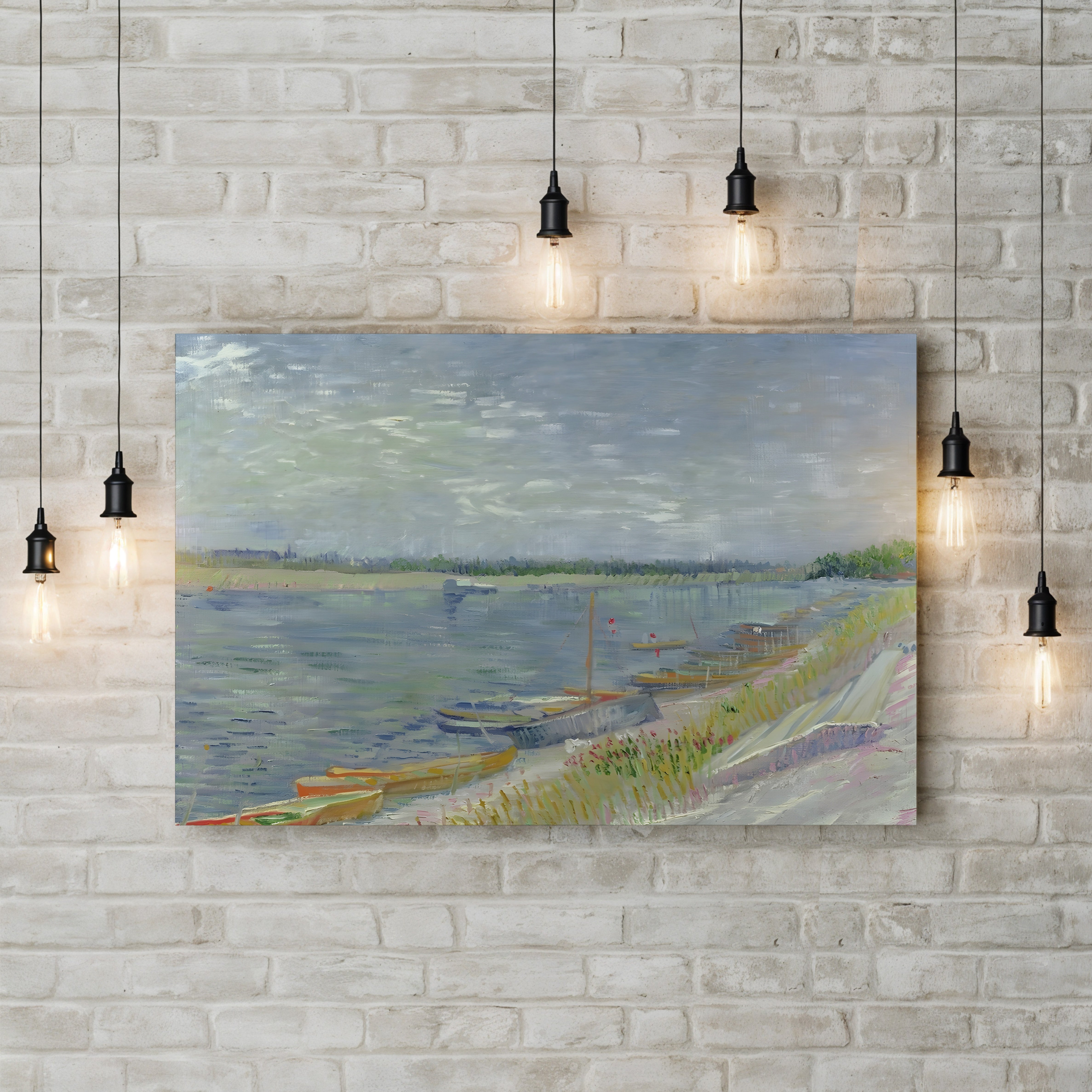 Moored Boats, 1887 – Vincent van Gogh Wall Art | Post-Impressionist River Scene Canvas Print