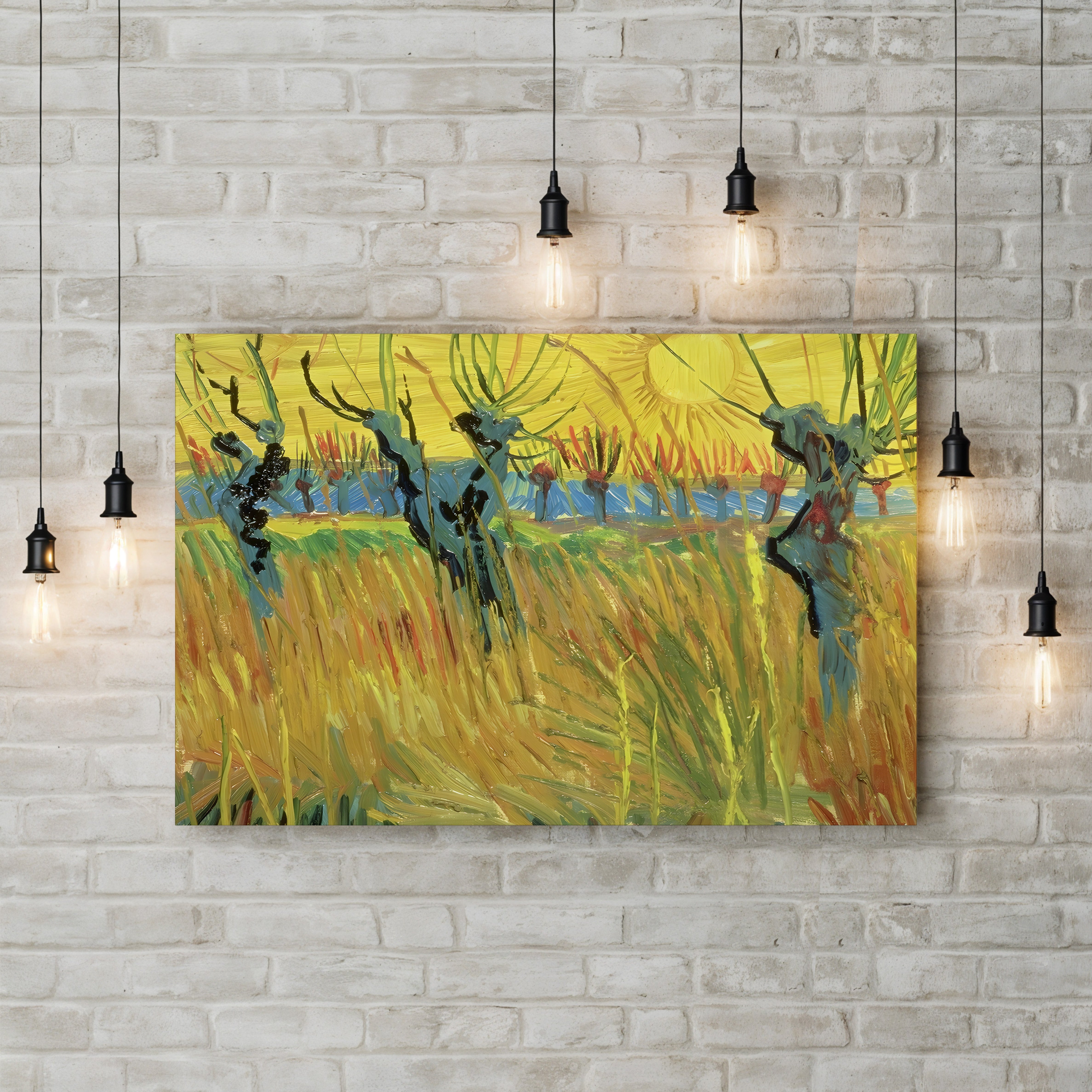 Pollarded Willows and Setting Sun, 1888 – Vincent van Gogh Wall Art | Post-Impressionist Sunset Canvas Print