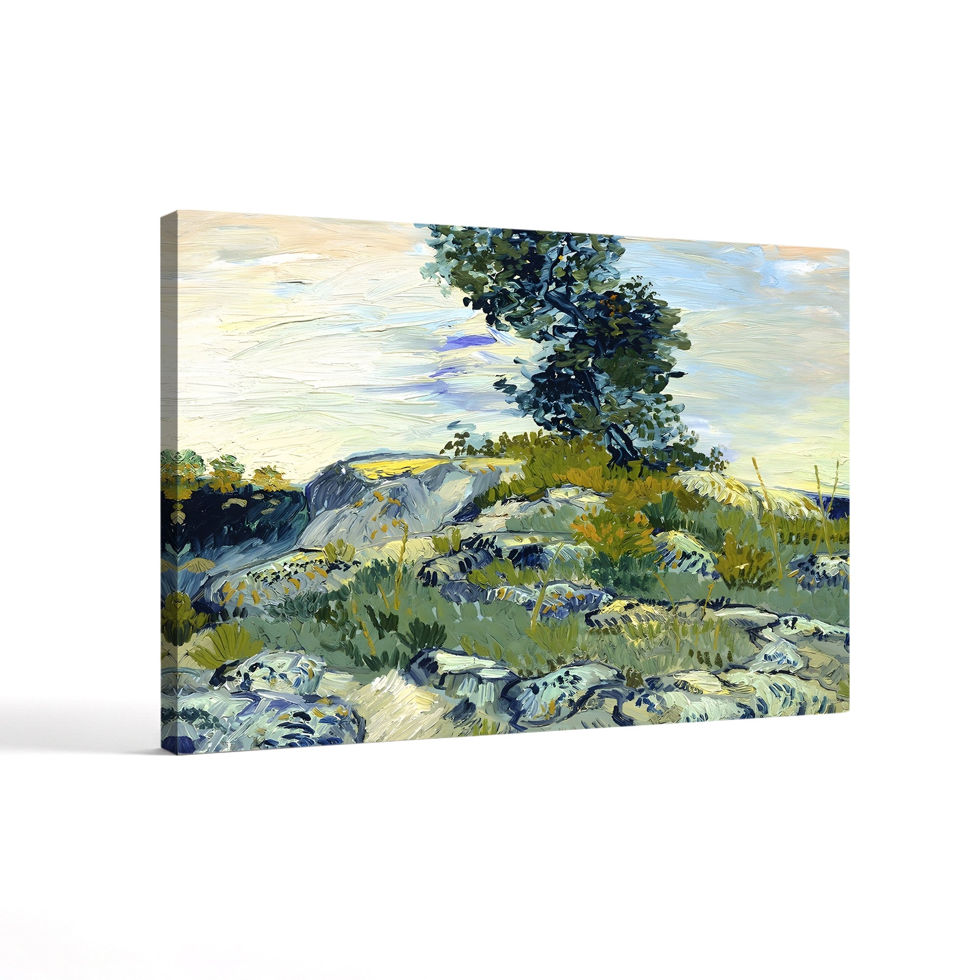 Rocks with Oak Tree, 1888 – Vincent van Gogh Wall Art | Post-Impressionist Arles Landscape Canvas Print
