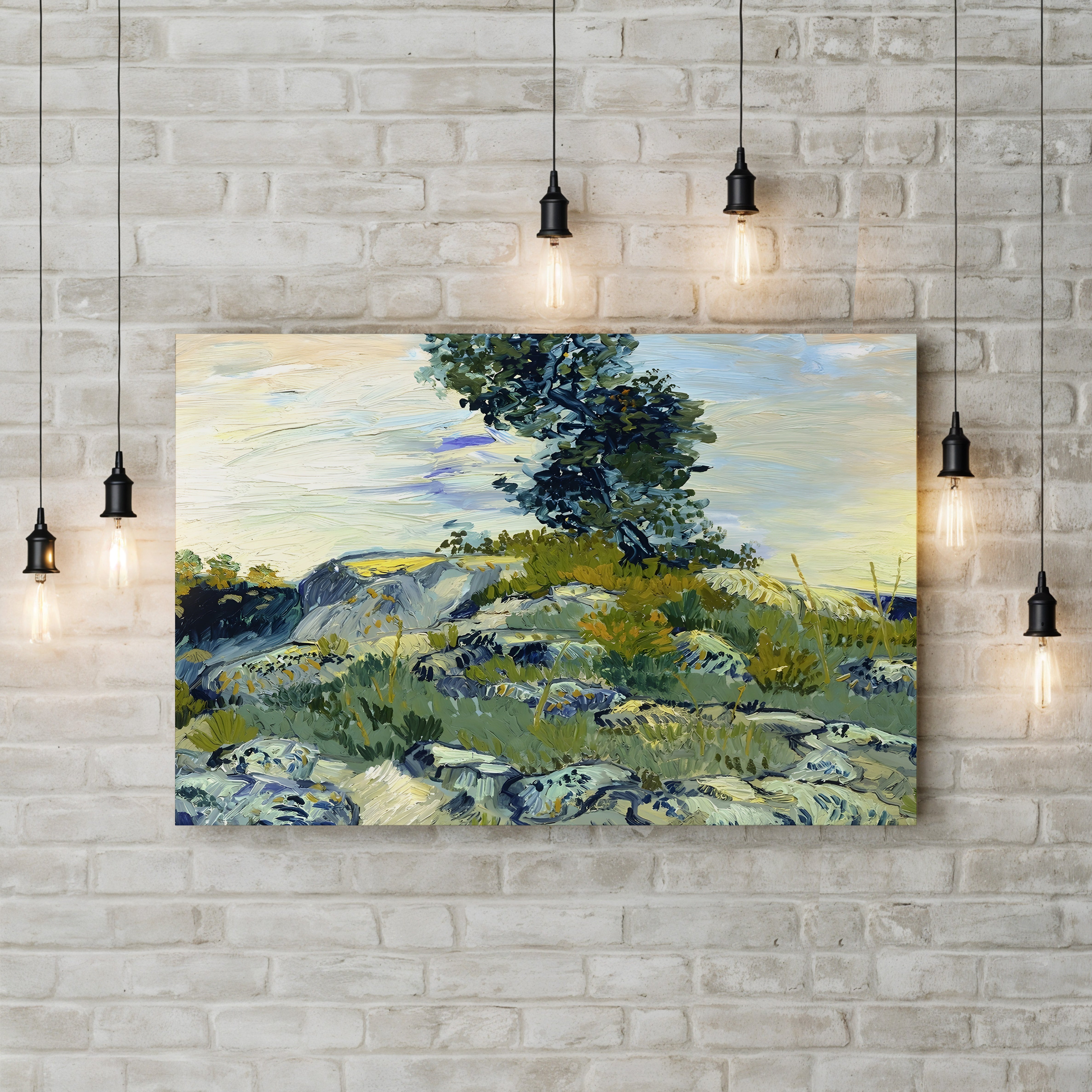 Rocks with Oak Tree, 1888 – Vincent van Gogh Wall Art | Post-Impressionist Arles Landscape Canvas Print