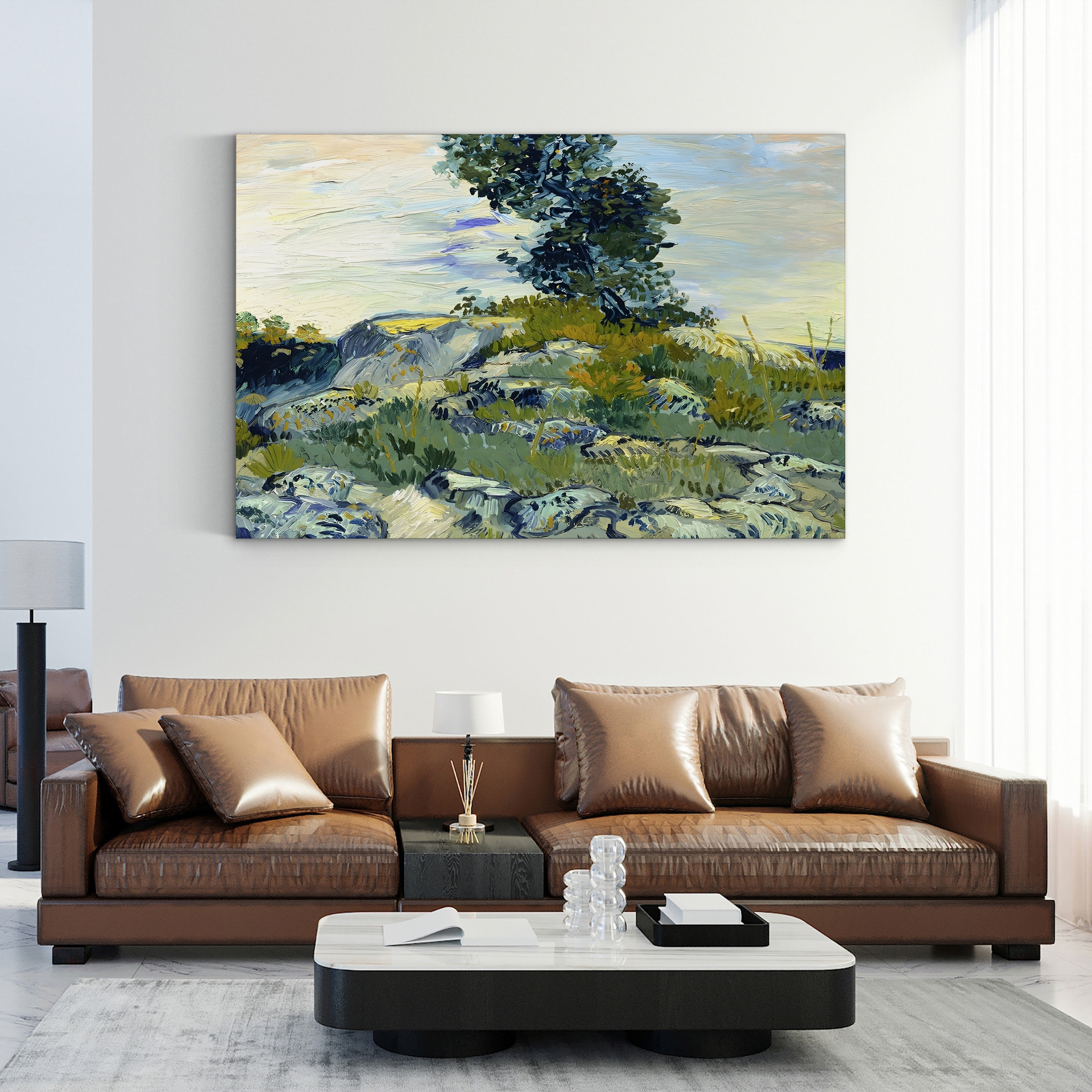 Rocks with Oak Tree, 1888 – Vincent van Gogh Wall Art | Post-Impressionist Arles Landscape Canvas Print