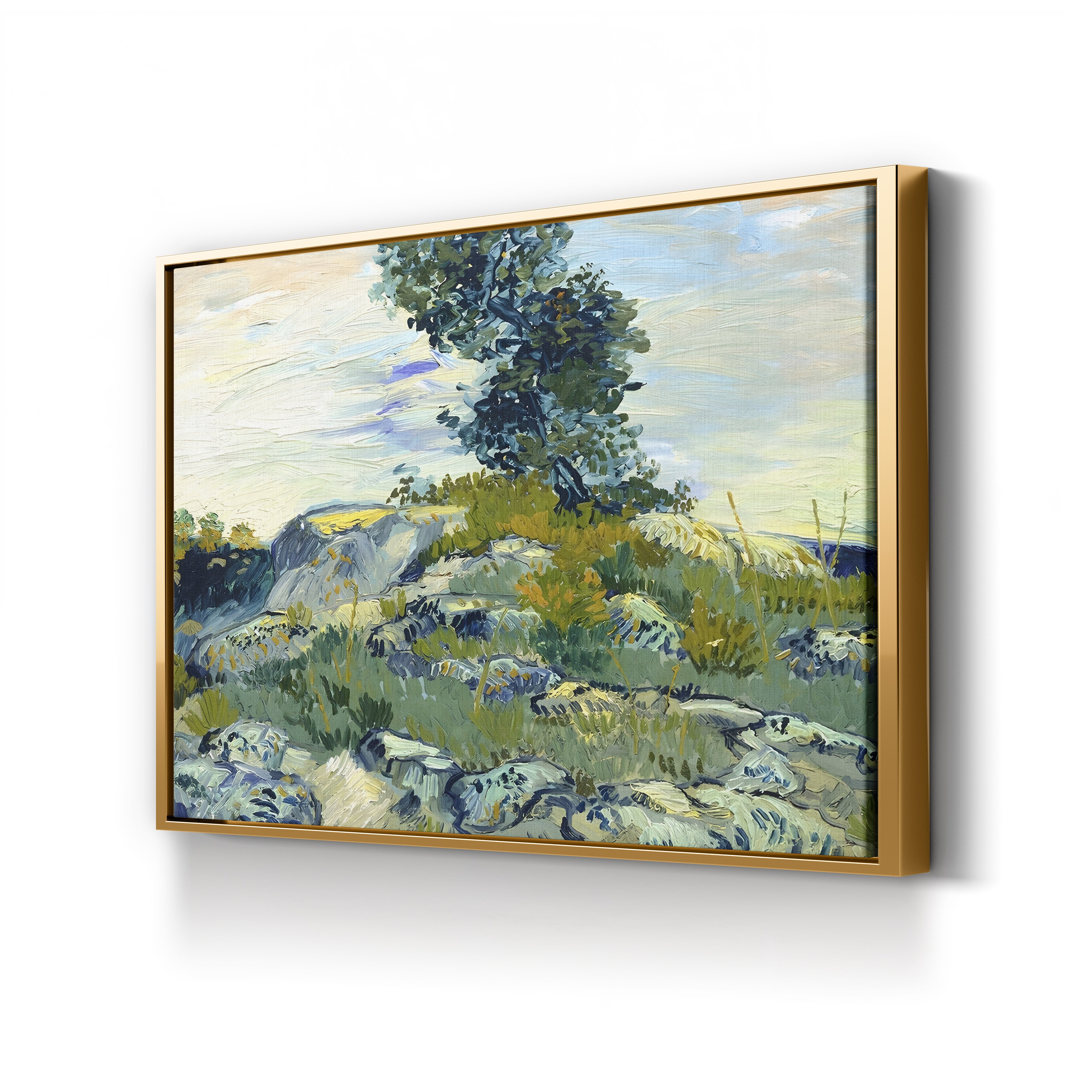 Rocks with Oak Tree, 1888 – Vincent van Gogh Wall Art | Post-Impressionist Arles Landscape Canvas Print